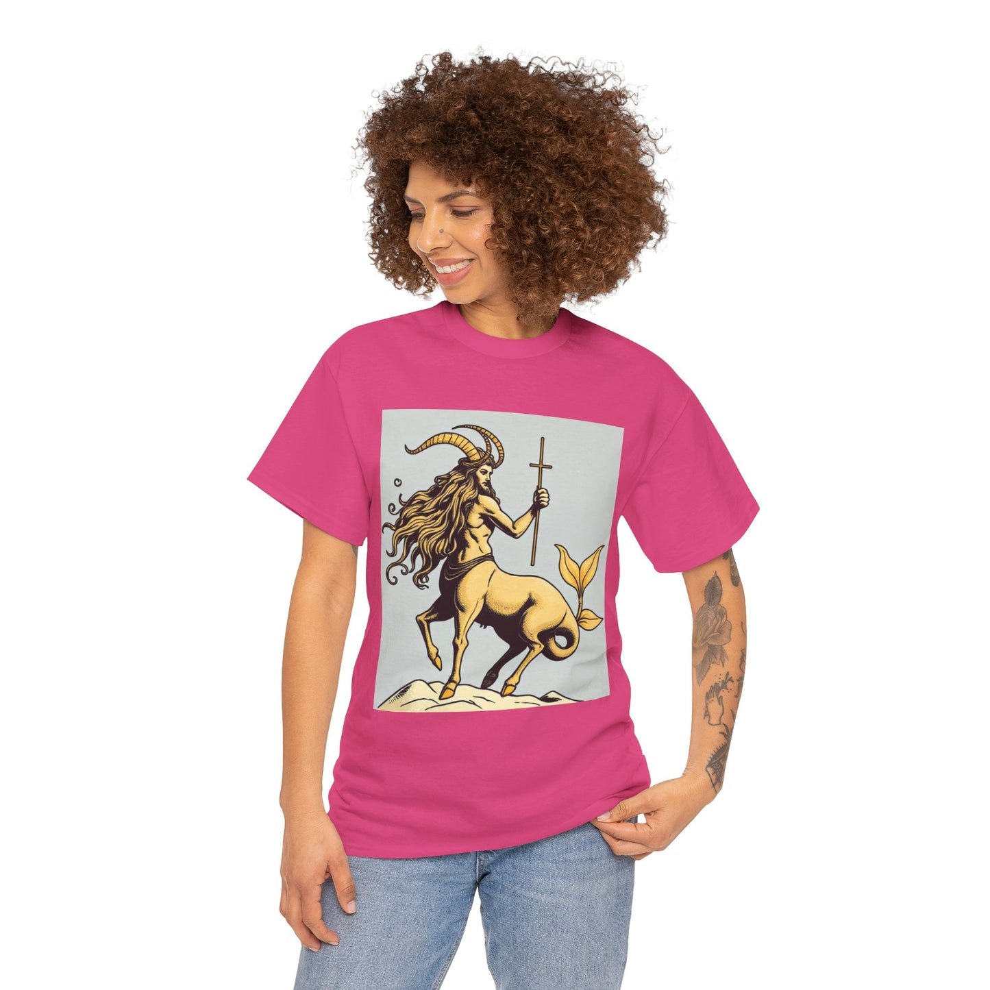 Unisex Heavy Cotton T-Shirt, Capricorn God v2, Zodiac Design