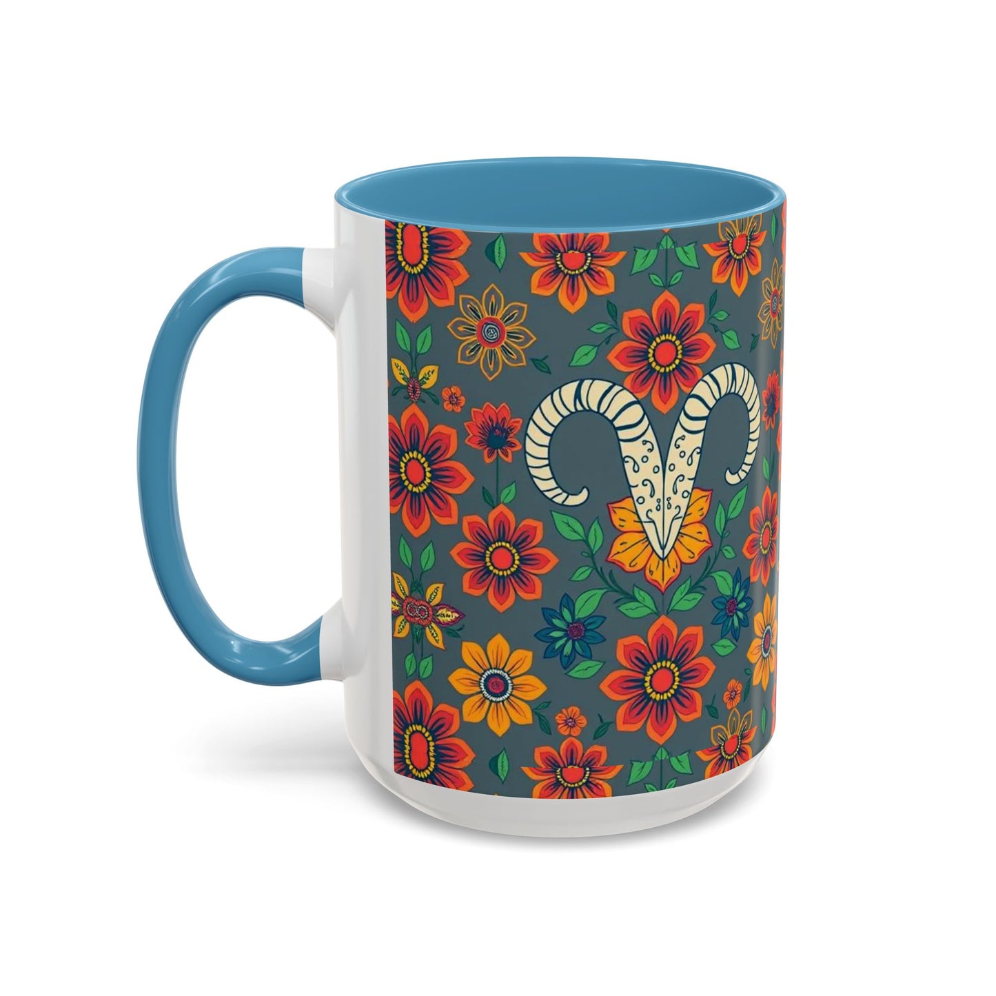 Accent Coffee Mug, Aries, Zodiac v4, Flower Pattern, (11, 15oz)