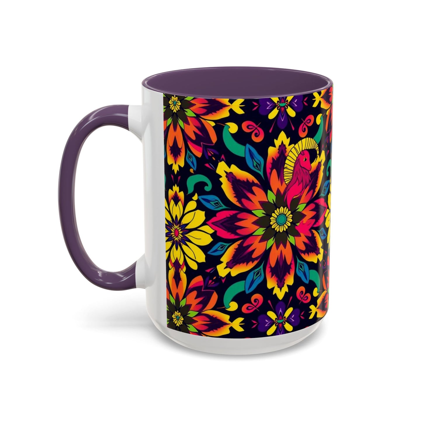 Accent Coffee Mug, Capricorn, Zodiac v4, Flower Pattern, (11, 15oz)