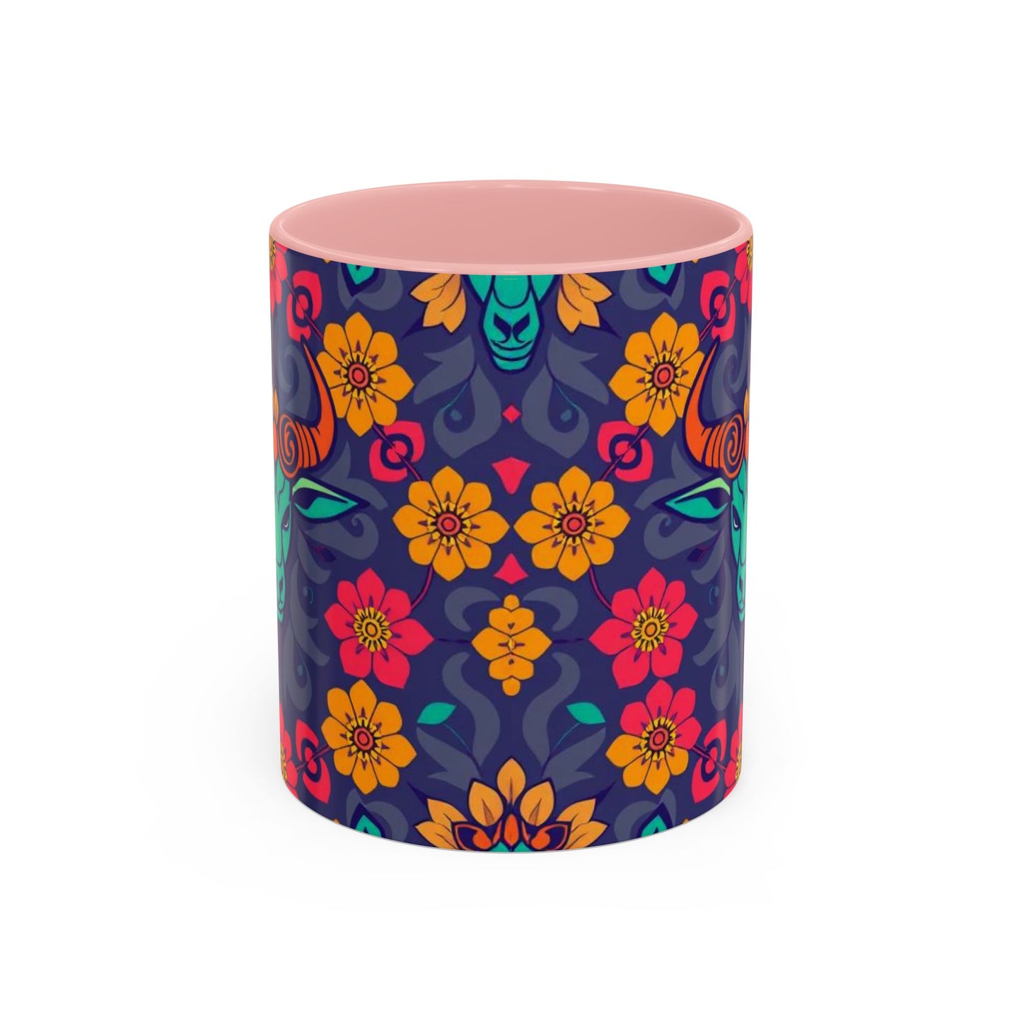 Accent Coffee Mug, Taurus, Zodiac. Flower Pattern, (11, 15oz)