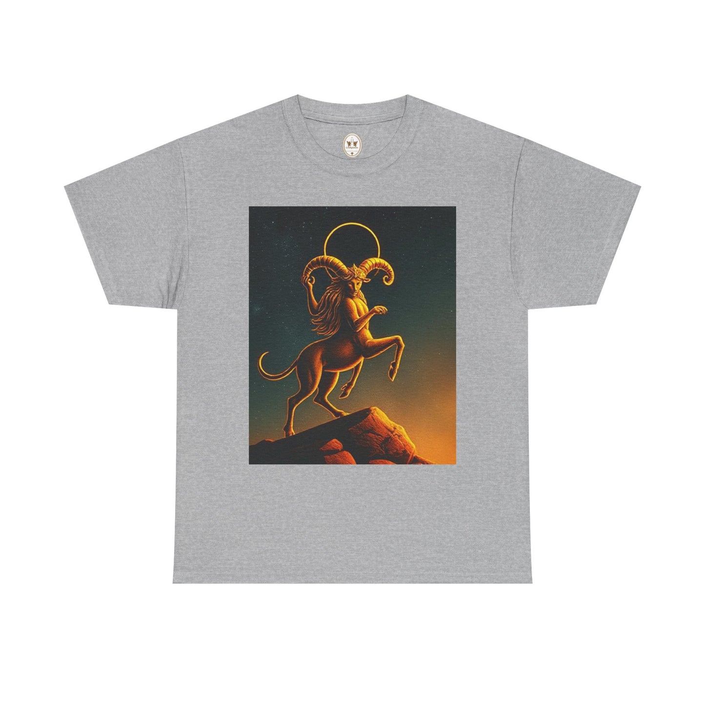 Unisex Heavy Cotton T-Shirt, Mountain Top, Aries Zodiac Design