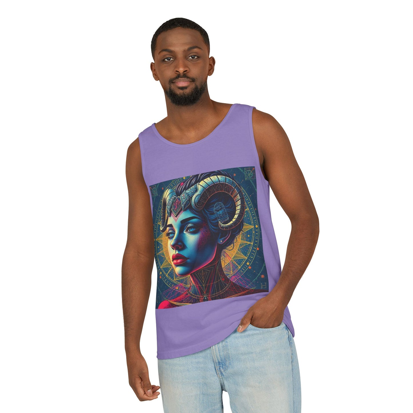 Unisex Garment-Dyed, Tank Top, Aries Design, Pop Art v1, 100% Ringspun US cotton