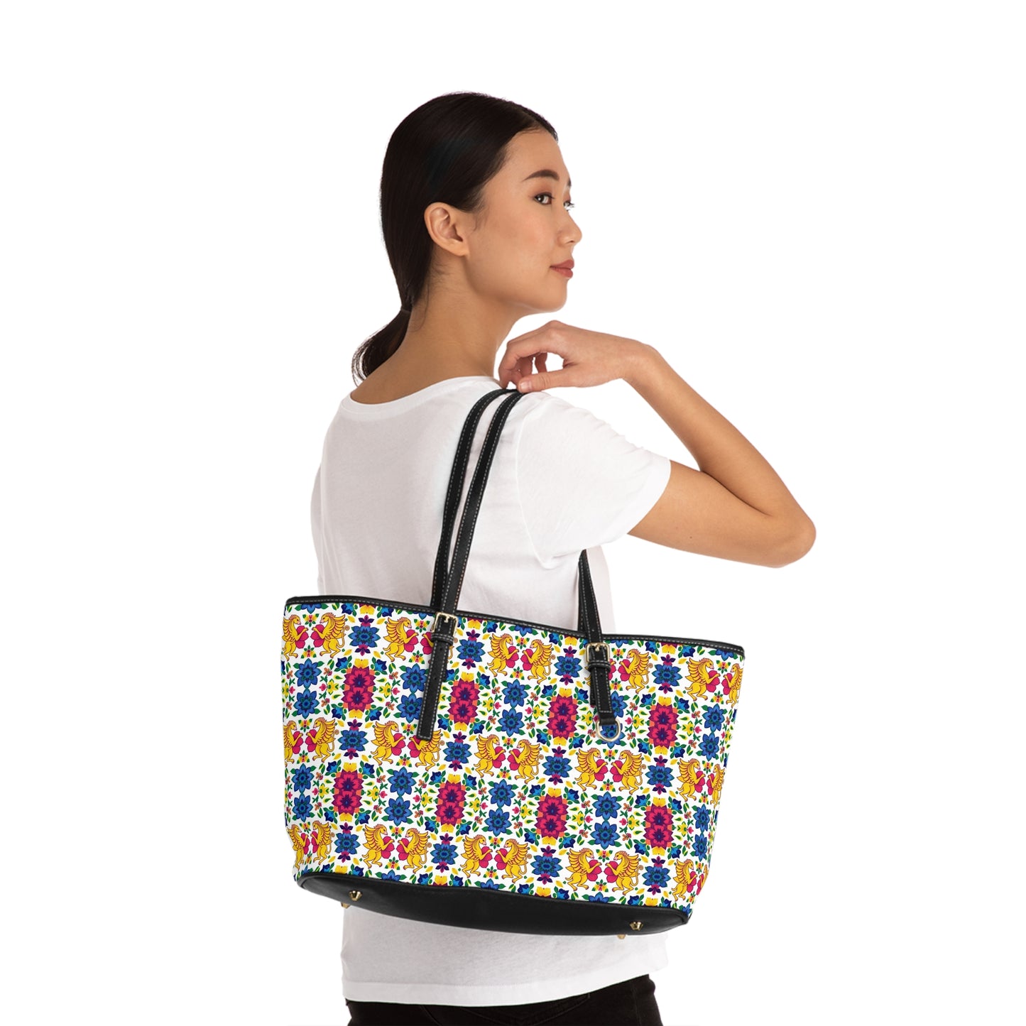 Leather Shoulder Bag, Gemini, Zodiac v2, Flower Pattern