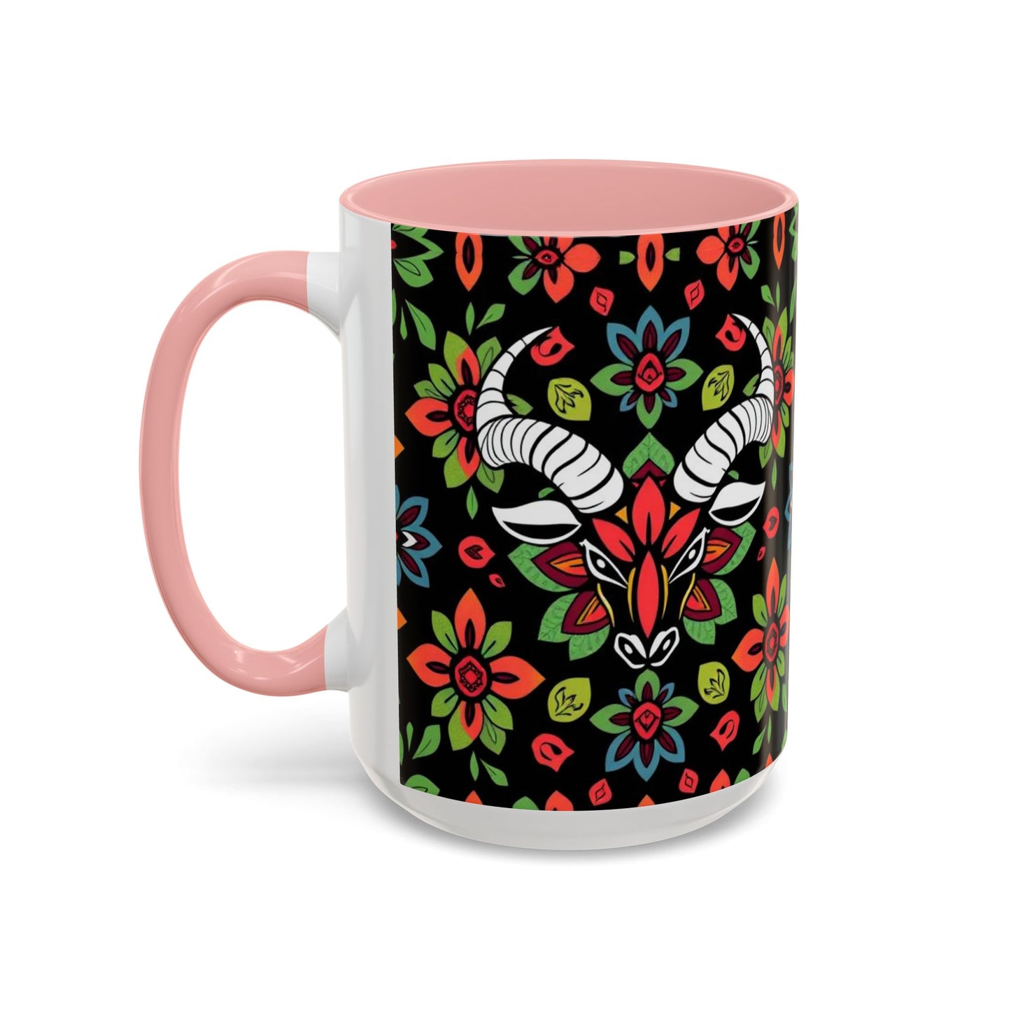 Accent Coffee Mug, Taurus, Zodiac v2. Flower Pattern, (11, 15oz)
