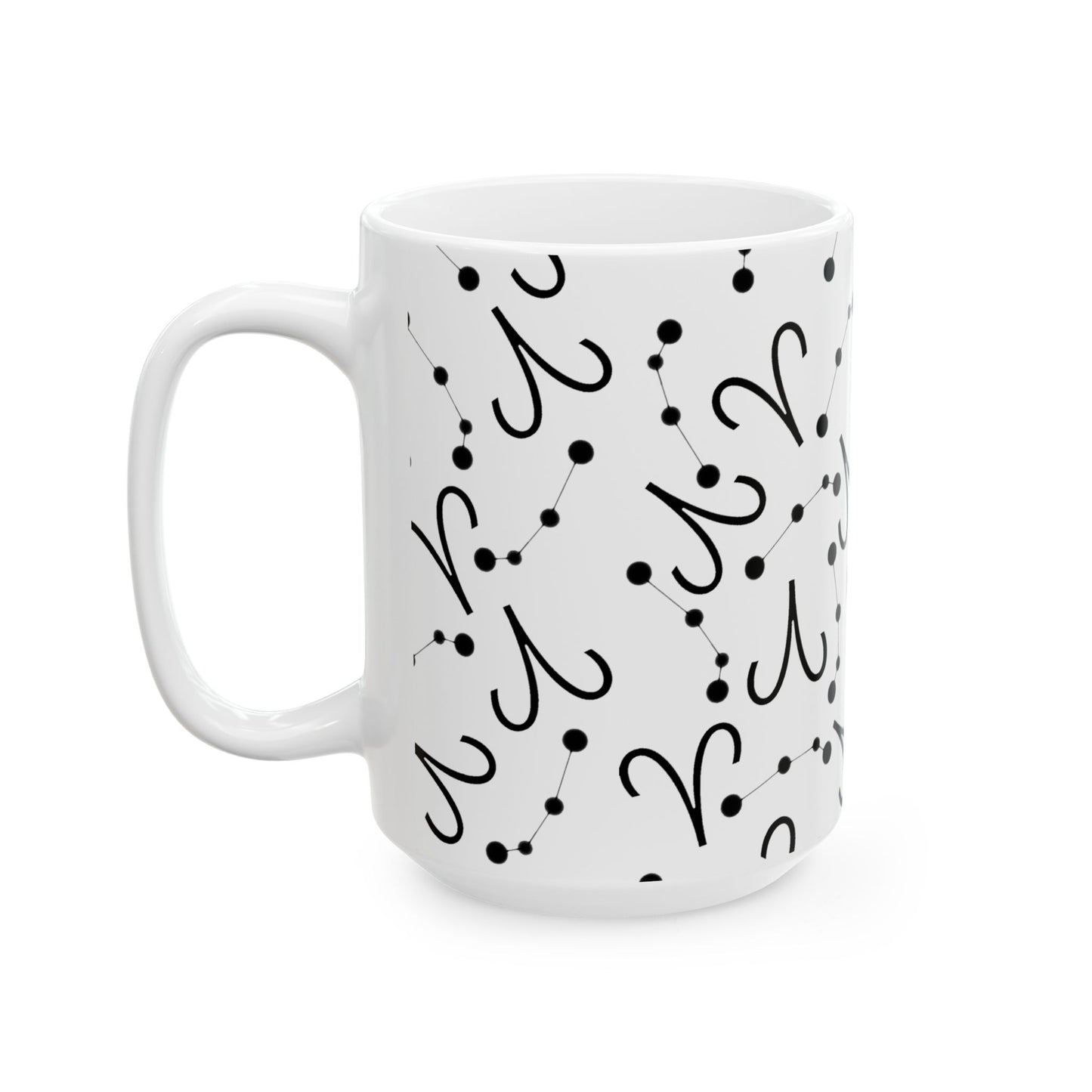 Ceramic Mug, (11oz, 15oz), Ceramic Coffee Mug, AOP, Constellation & Symbol, Aries Zodiac Design