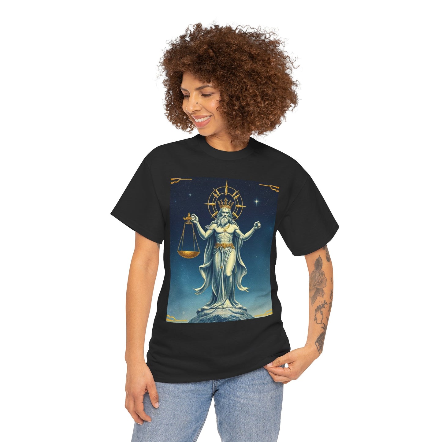 Unisex Heavy Cotton T-Shirt Space v2, Libra God, Zodiac Design