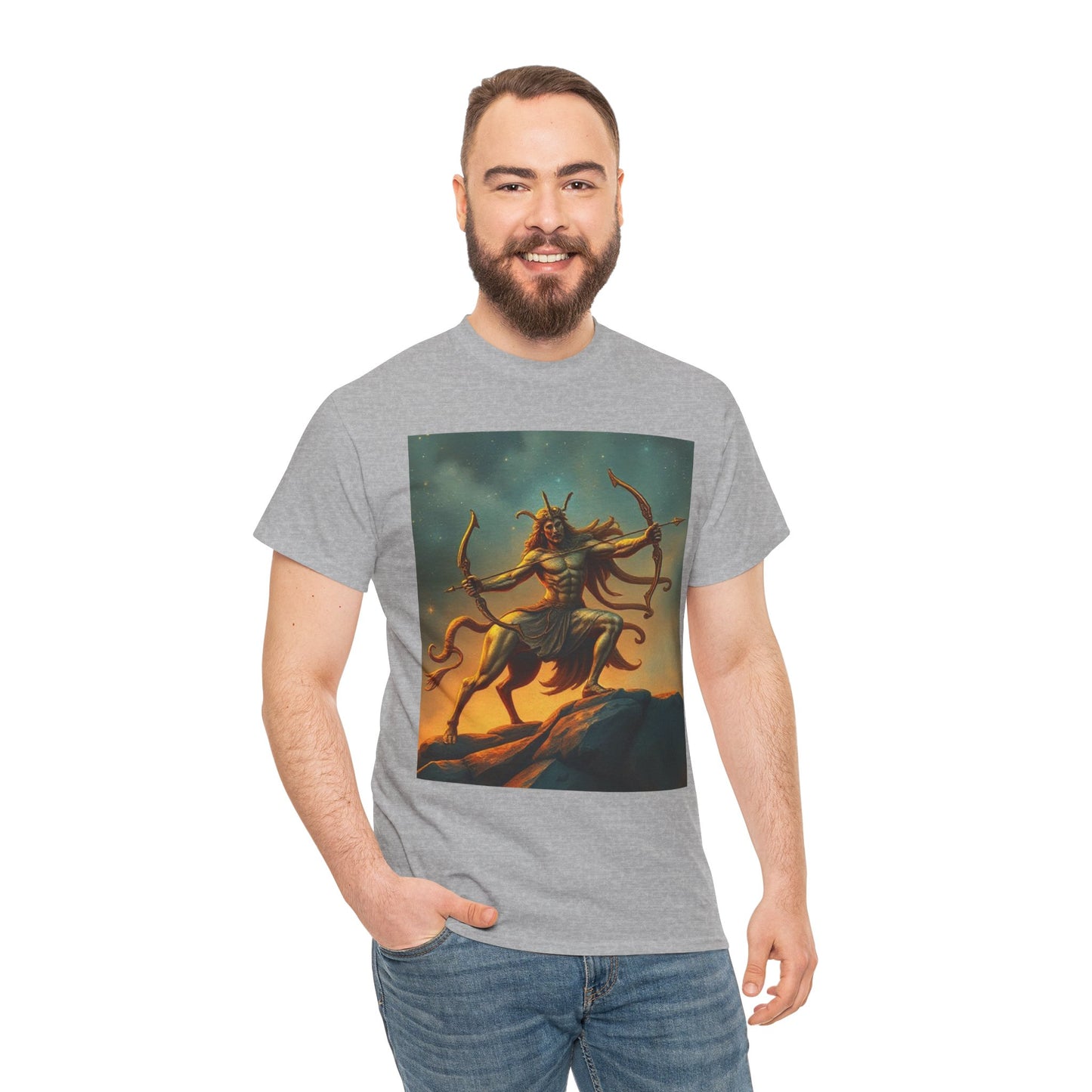 Unisex Heavy Cotton T-Shirt, Arrow Centaur v1, Sagittarius Zodiac Design
