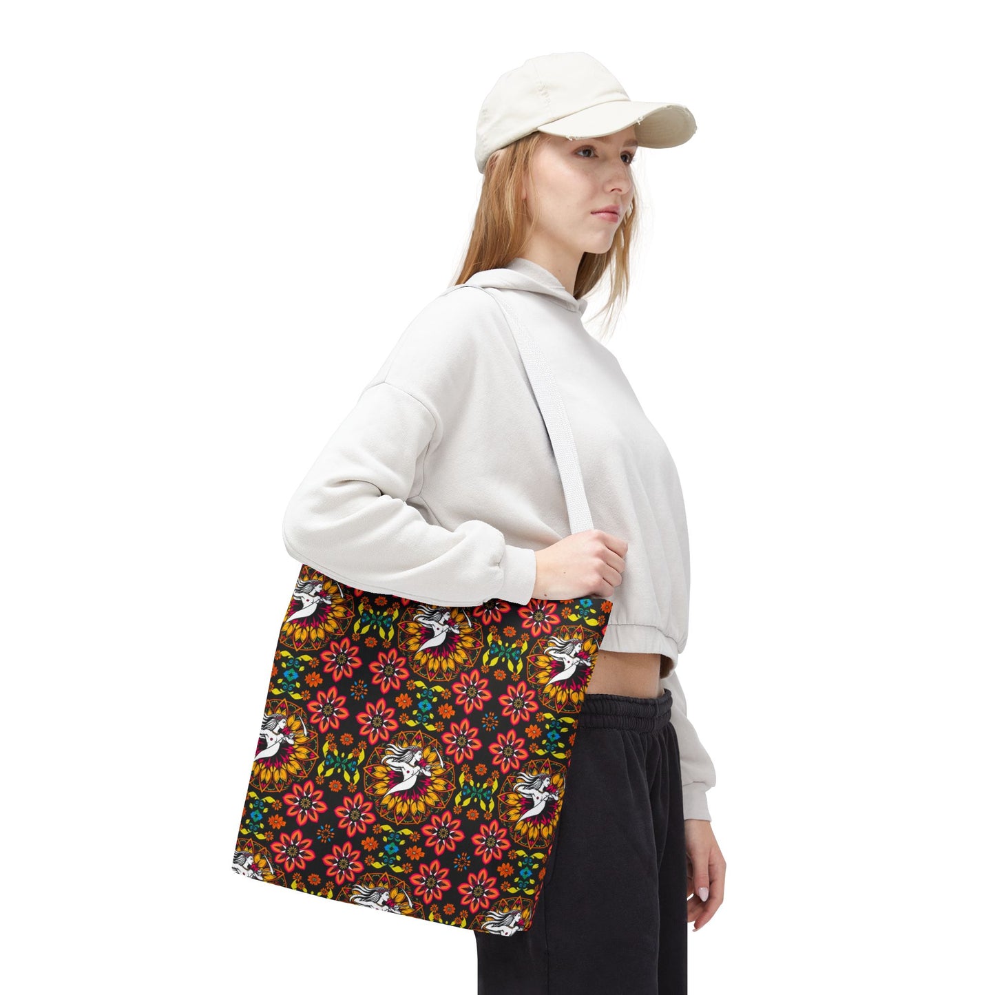 Tote Bag (AOP), Sagittarius, Zodiac v1, Flower Pattern