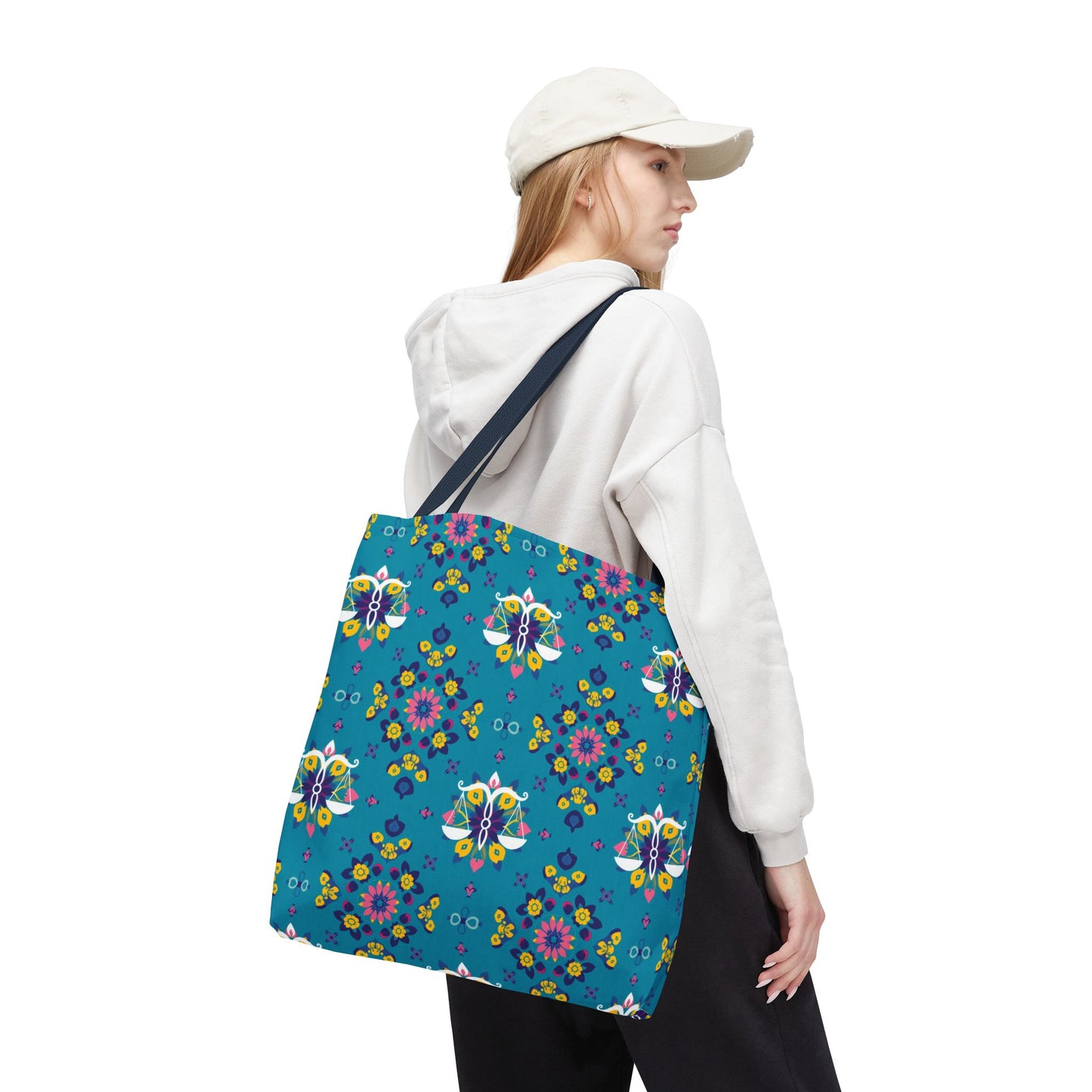 Tote Bag (AOP), Libra, Zodiac v1, Flower Pattern