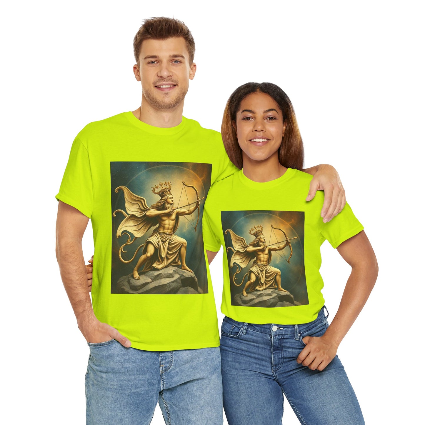 Unisex Heavy Cotton T-Shirt, Sagittarius King, Bow & Arrow, Zodiac Design