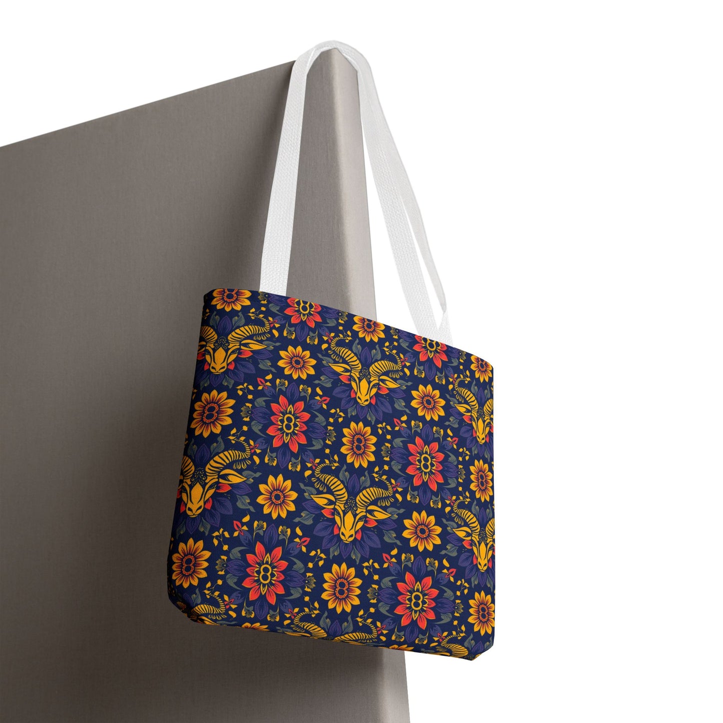 Tote Bag, (AOP), Taurus, Zodiac v3, Flower Pattern