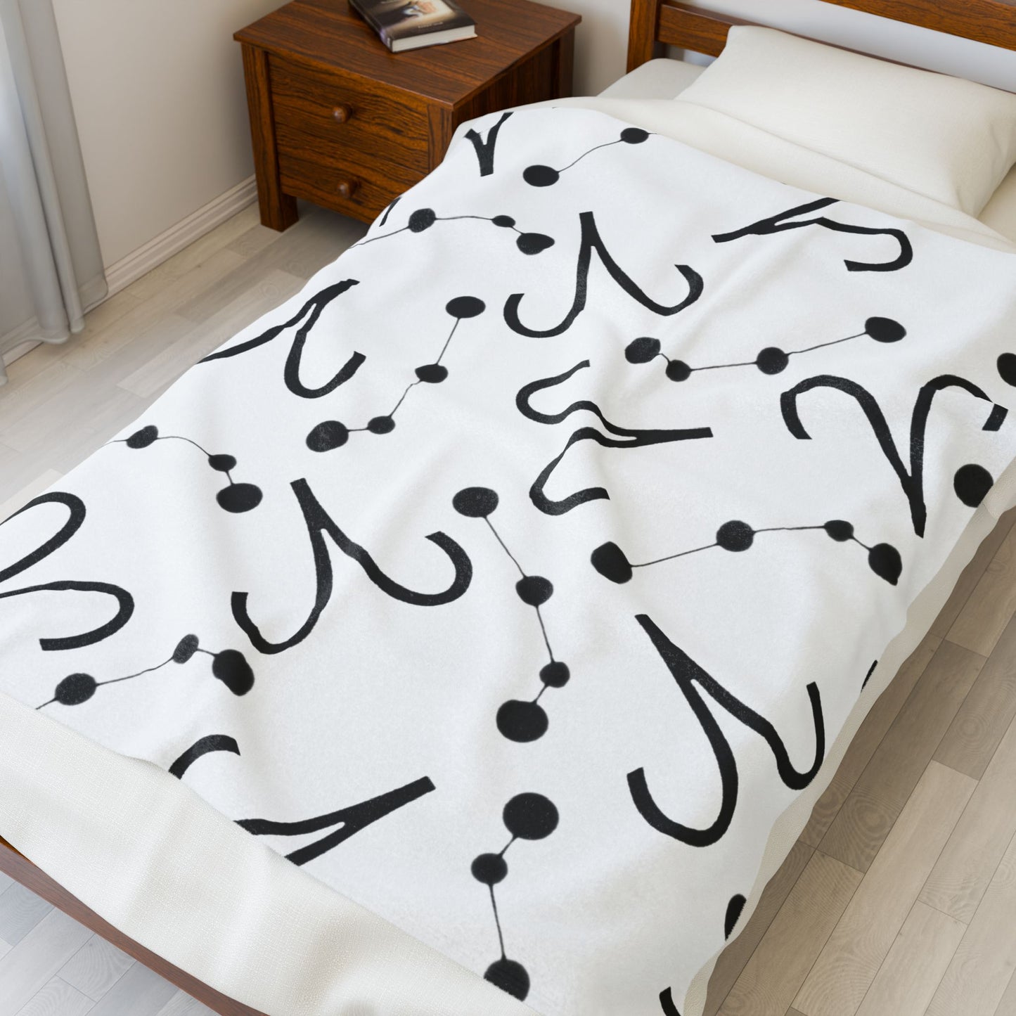 Velveteen Plush Blanket, Aries Zodiac Sign, Constellation & Symbol, White, 100% polyester