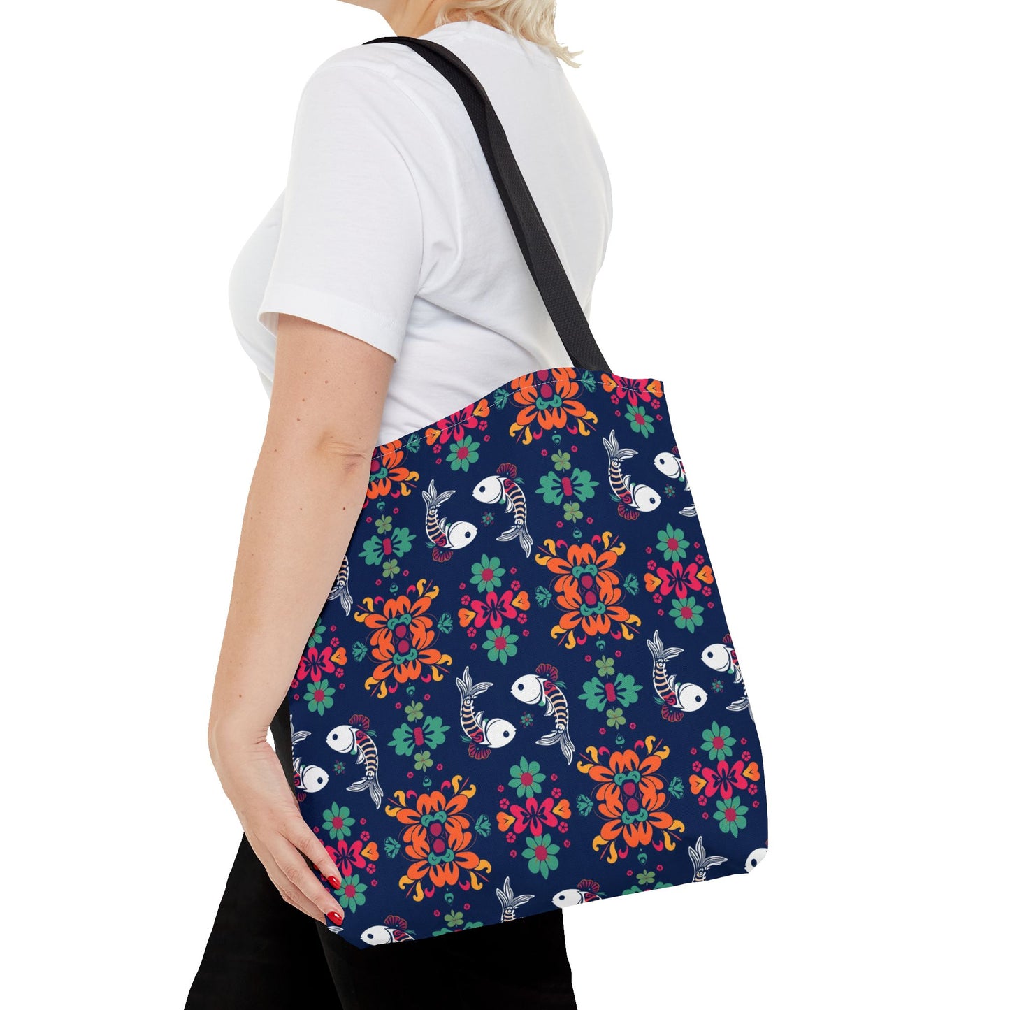 Tote Bag (AOP), Pisces, Zodiac, Flower Pattern