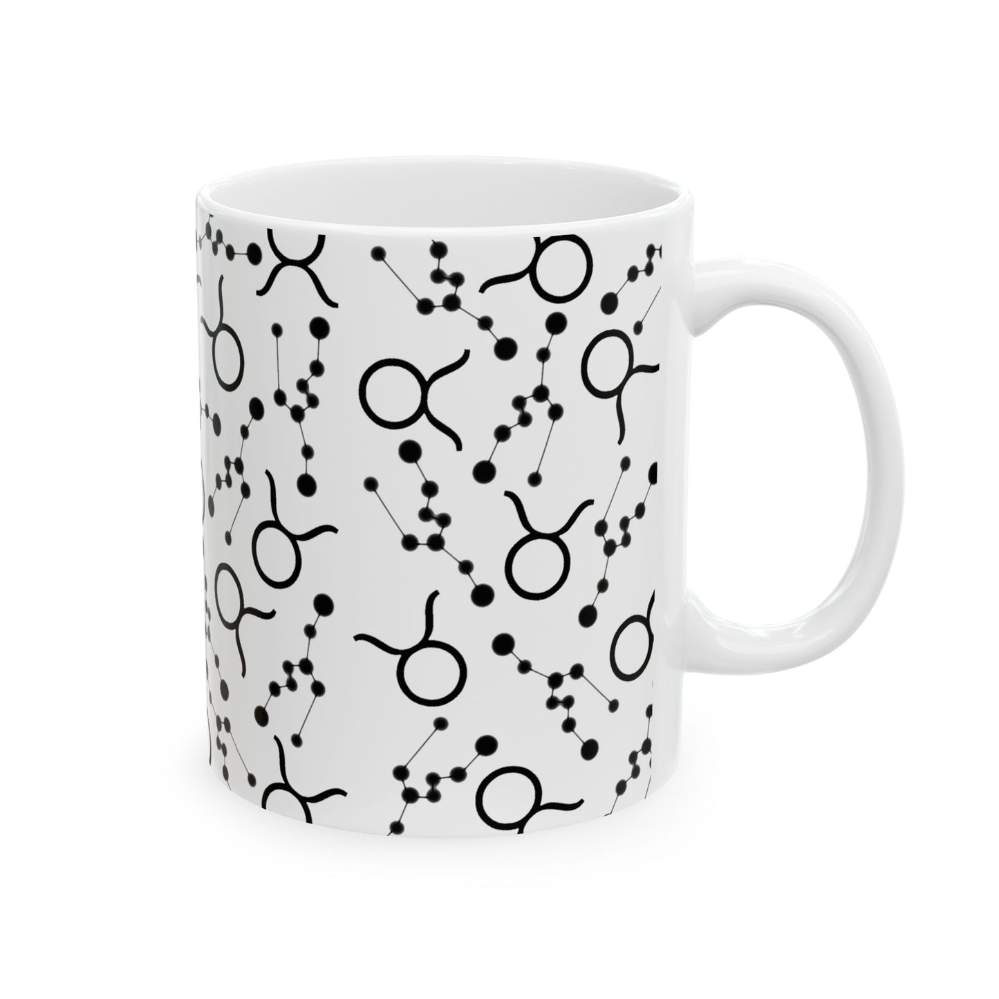 Ceramic Mug, (11oz, 15oz), Ceramic Coffee Mug, AOP, Constellation & Symbol, Taurus Zodiac Design