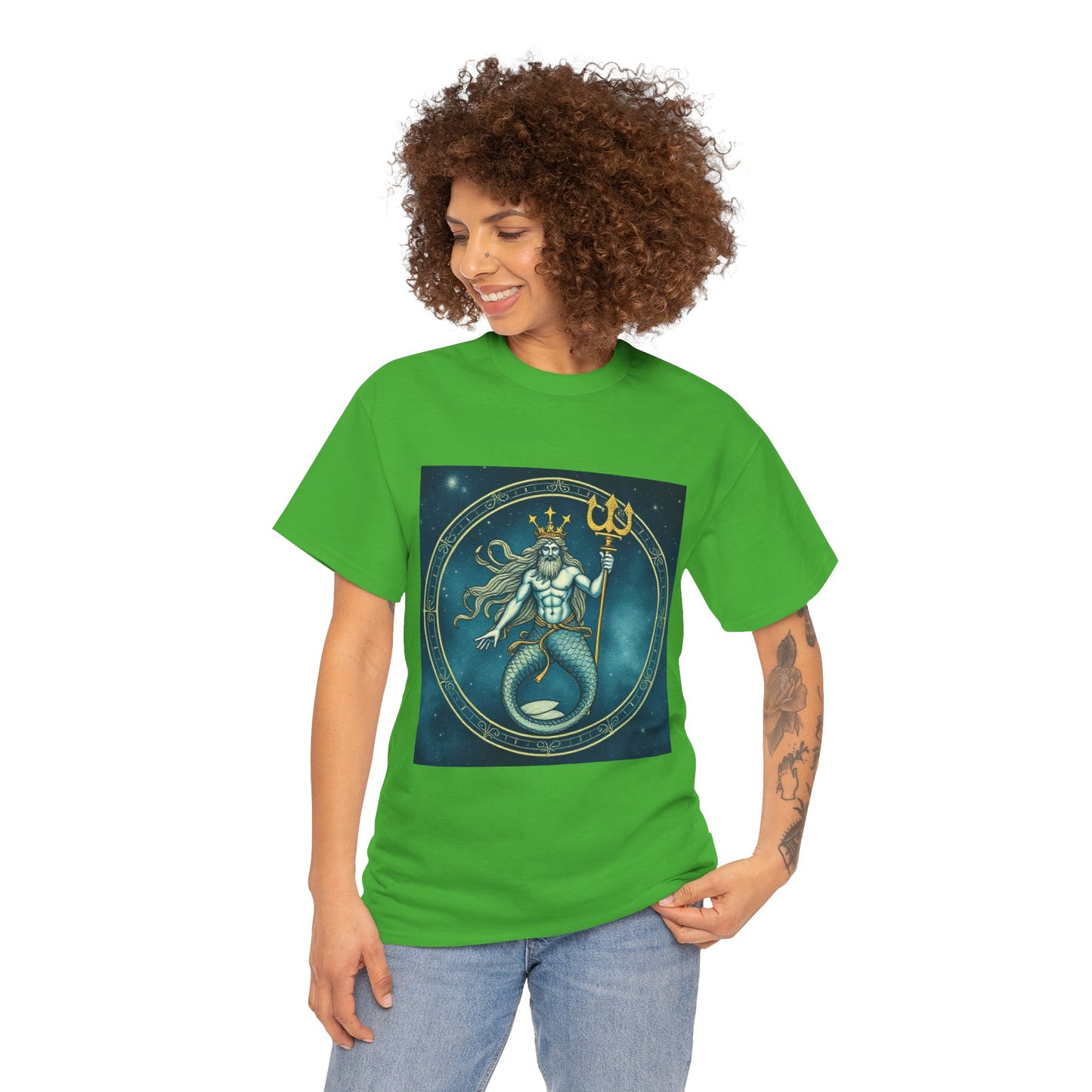 Unisex Heavy Cotton T-Shirt, Aquarius God 6v, Zodiac Design