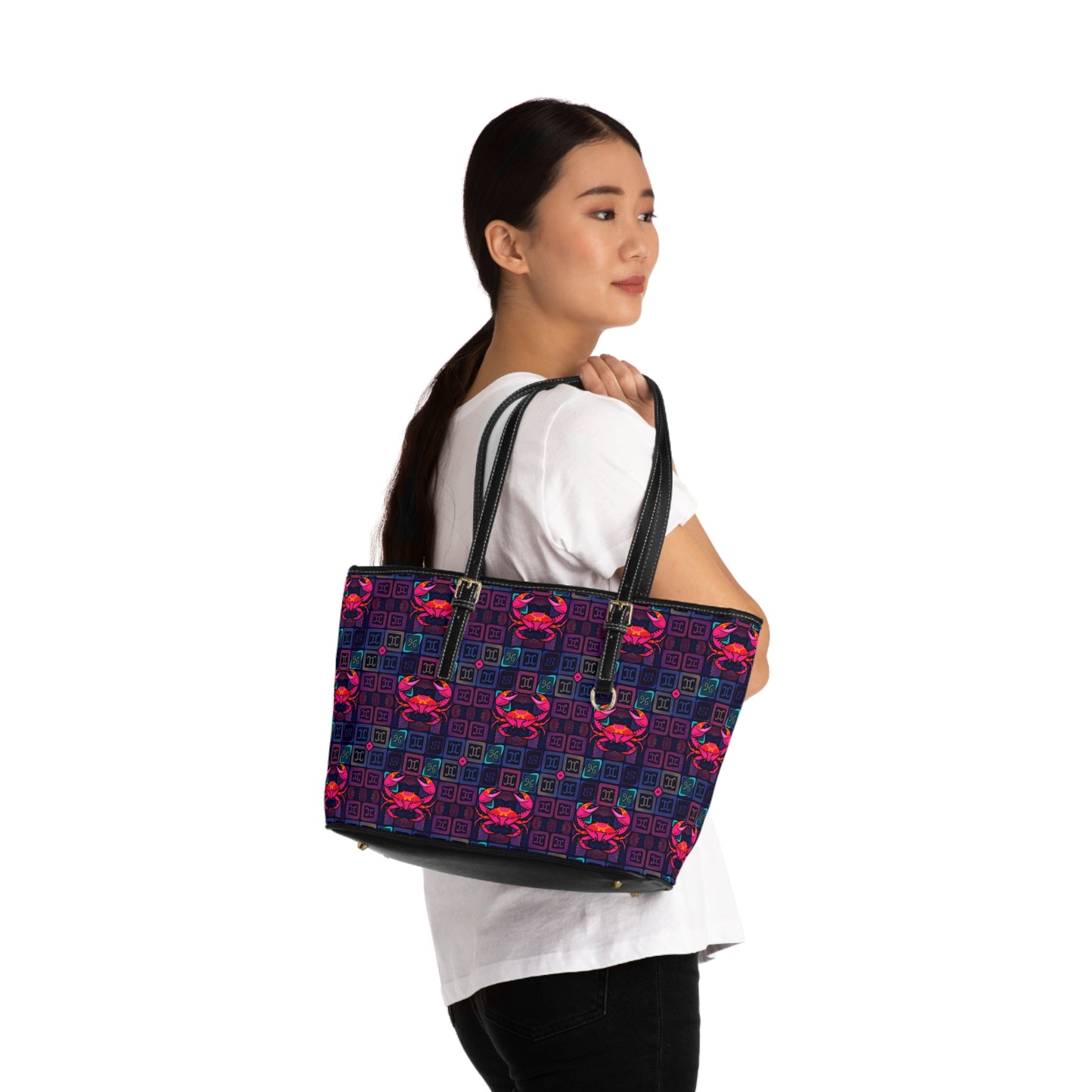 Leather Shoulder Bag, Cancer, Zodiac v3, Shapes Pattern