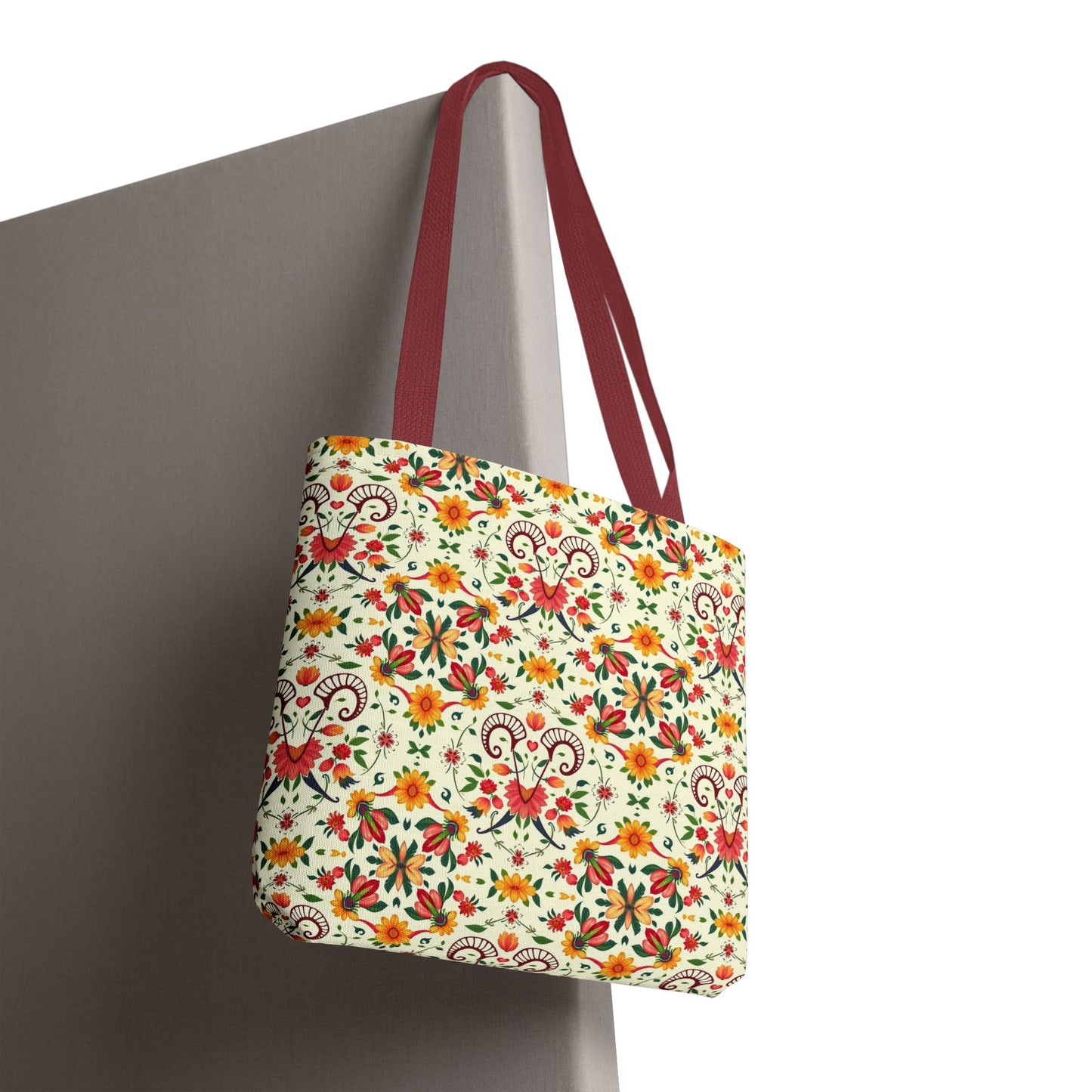Tote Bag (AOP), Aries, Zodiac v2, Flower Pattern