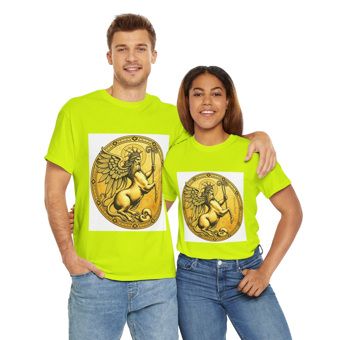 Unisex Heavy Cotton T-Shirt, Golden Angel Coin v1, Virgo Zodiac Design
