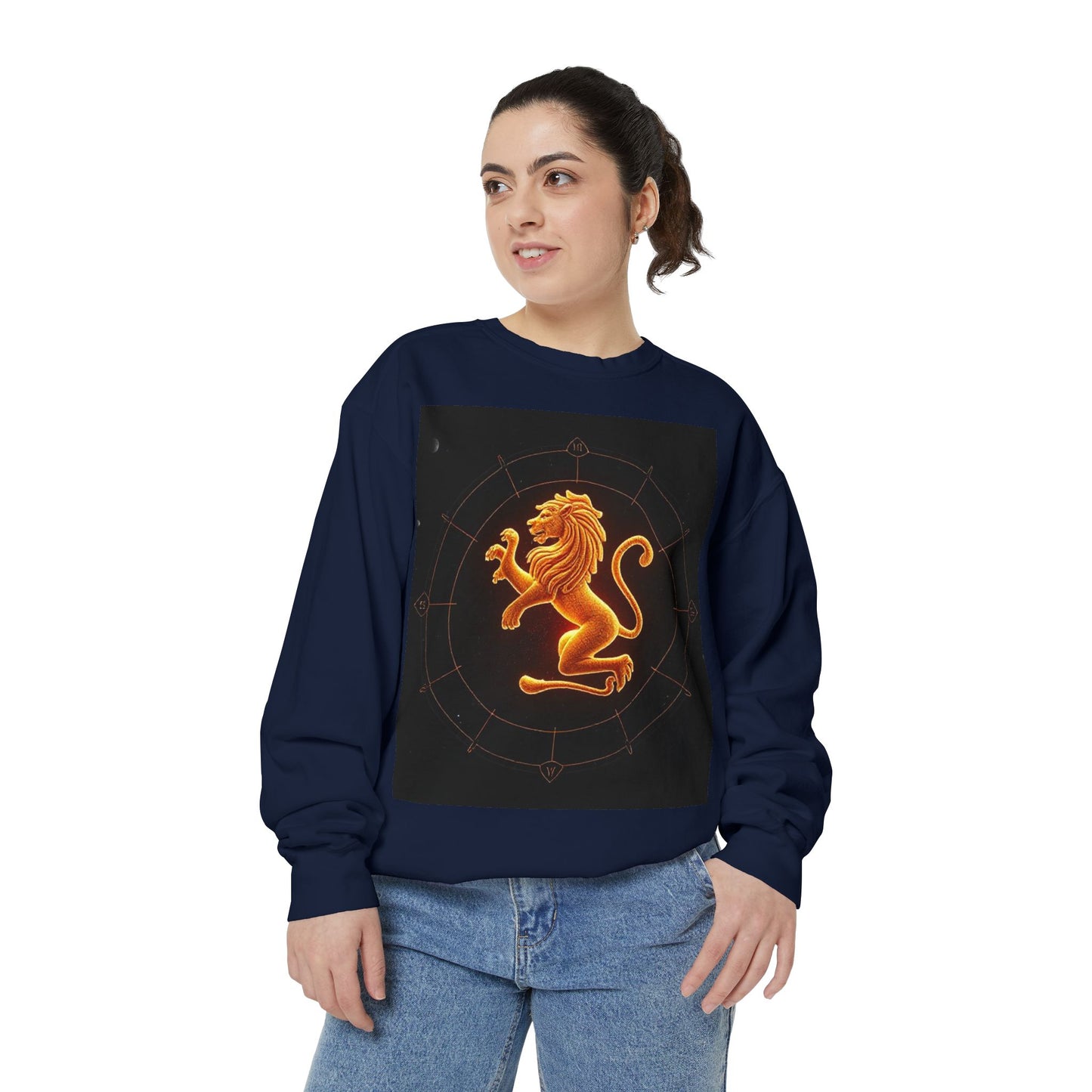 Garment-Dyed Sweatshirt, Unisex, Space Animal Design v1, Leo