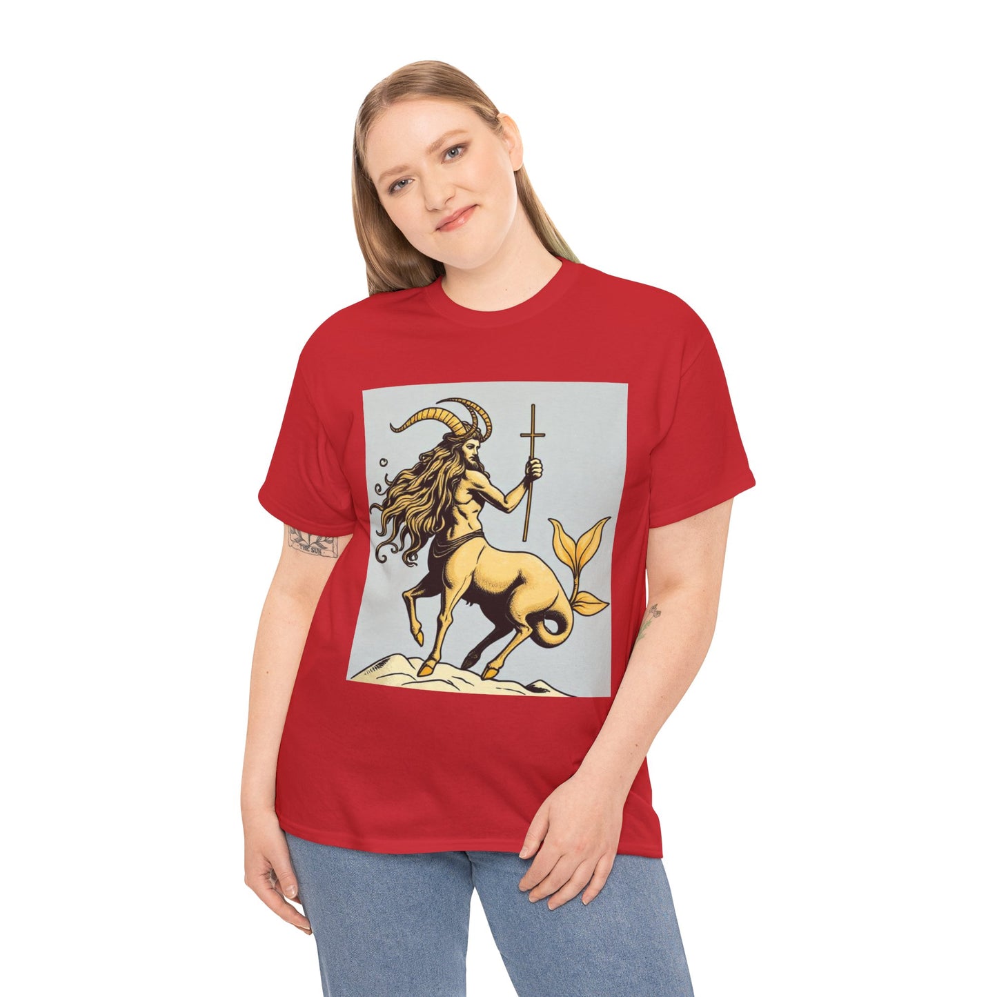 Unisex Heavy Cotton T-Shirt, Capricorn God v3, Zodiac Design