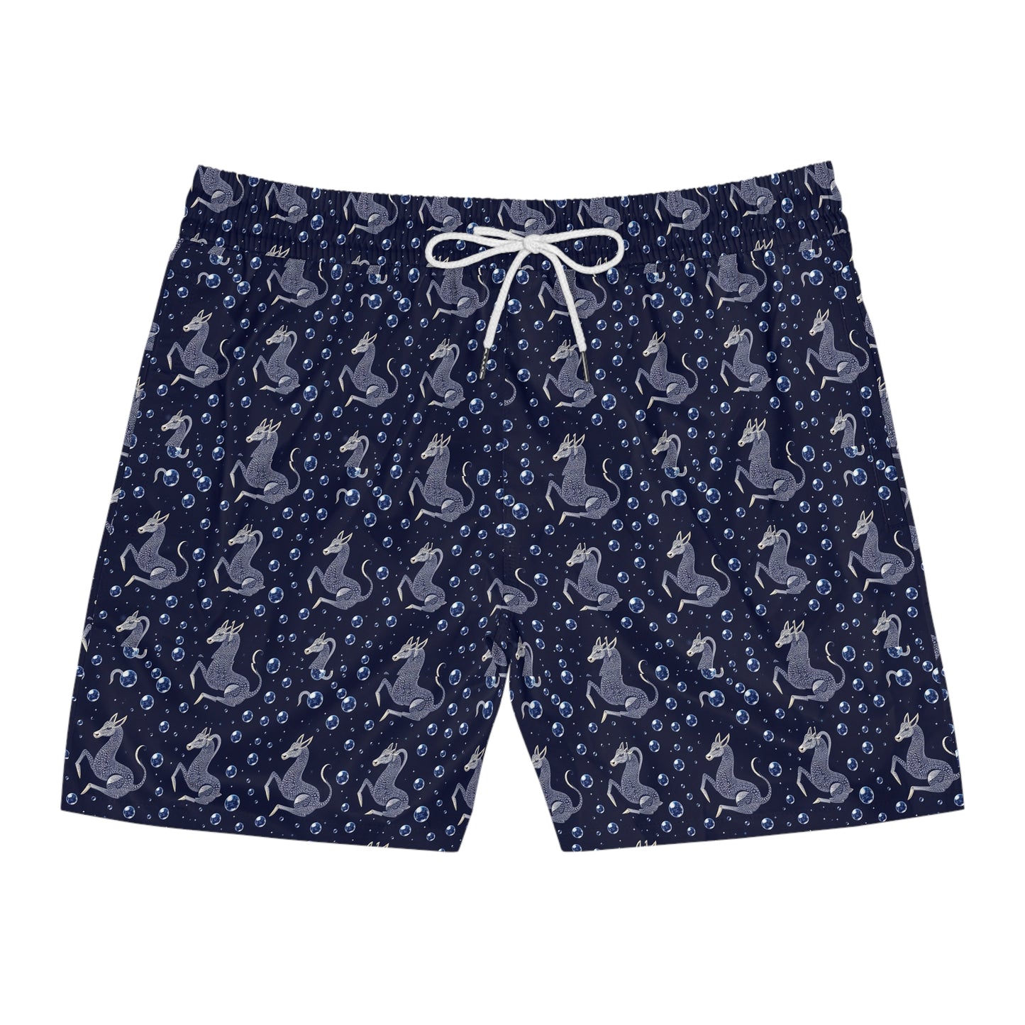 Men's Mid-Length Swim Shorts, (AOP), Capricorn, Zodiac, Bubble Pattern