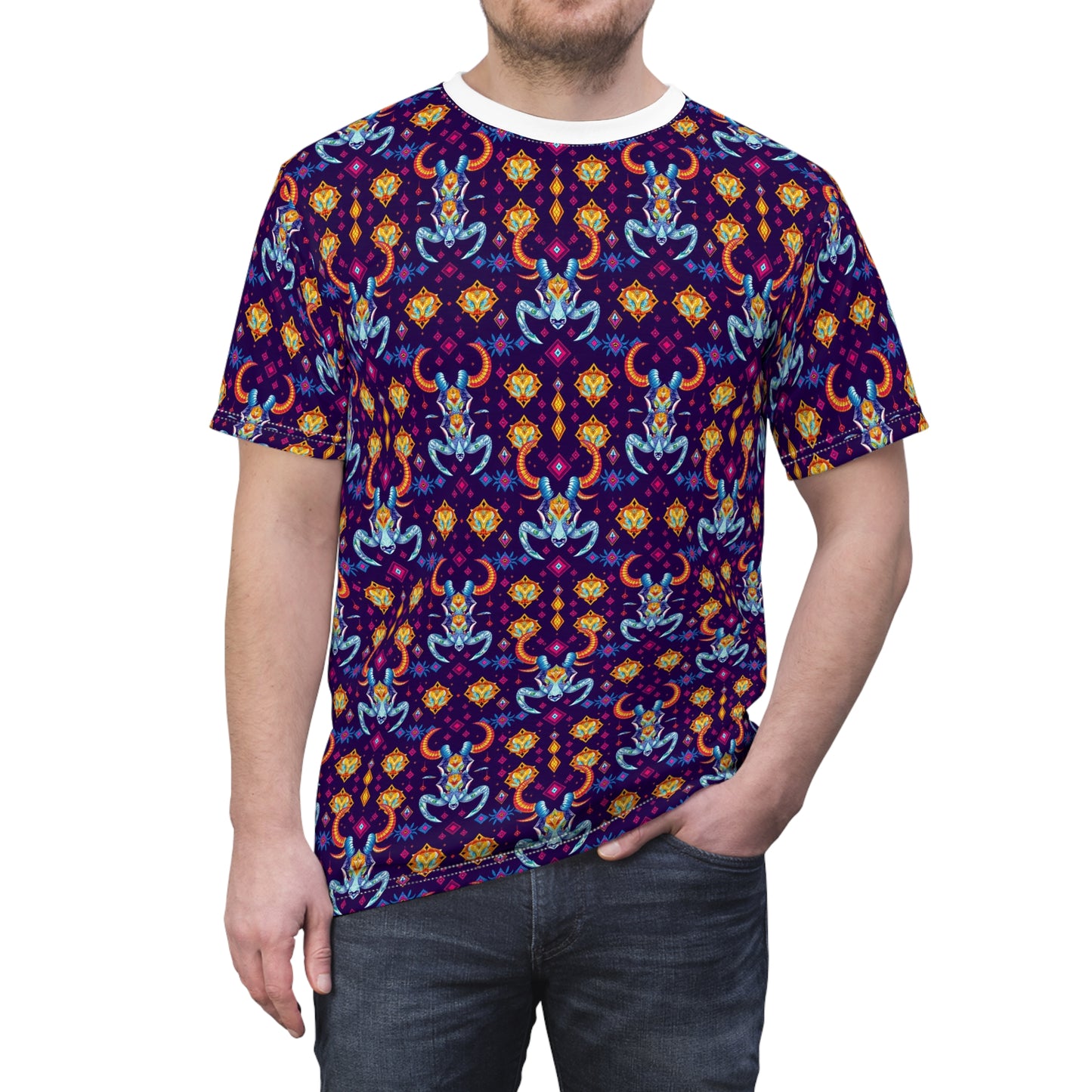 Unisex Cut & Sew T-Shirt, (AOP), Taurus, Zodiac v4, Jewels Pattern