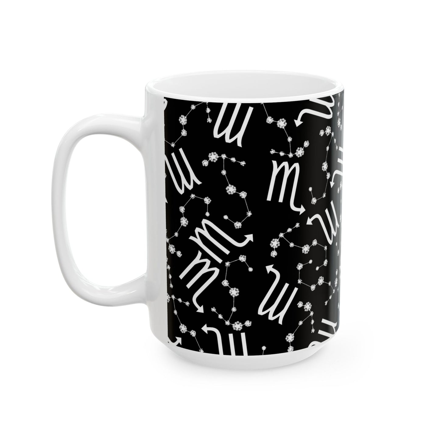 Ceramic Mug, (11oz, 15oz), Ceramic Coffee Mug, Black AOP, Scorpio Zodiac Design