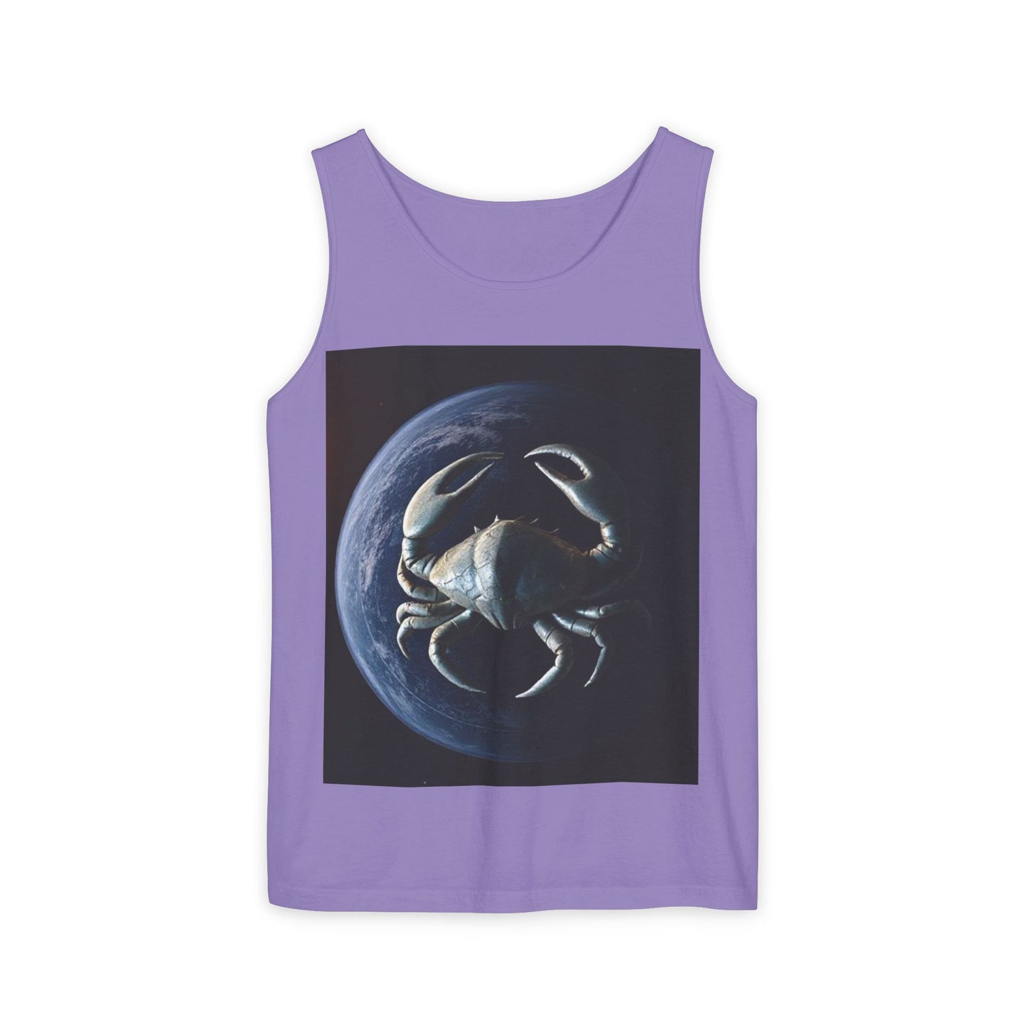 Unisex Garment-Dyed, Tank Top, Cancer Design, Planet Crab, 100% US cotton