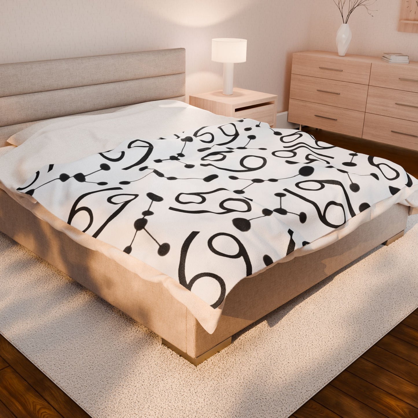 Velveteen Plush Blanket, Cancer Zodiac Sign, Constellation & Symbol, White, 100% polyester