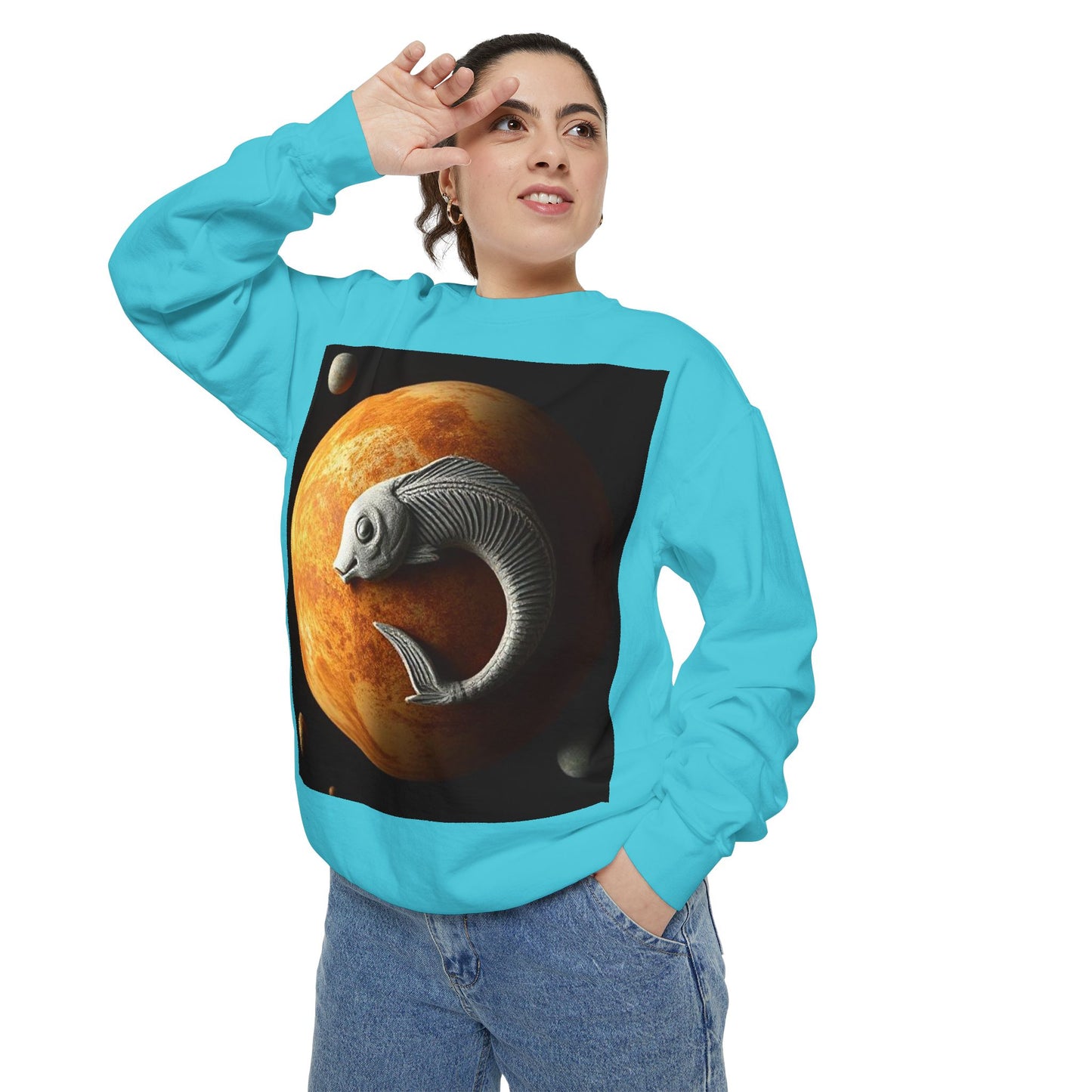 Garment-Dyed Sweatshirt, Unisex, Space Animal Design, Pisces