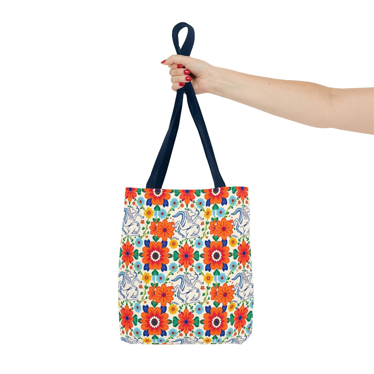 Tote Bag (AOP), Virgo, Zodiac v1, Flower Pattern