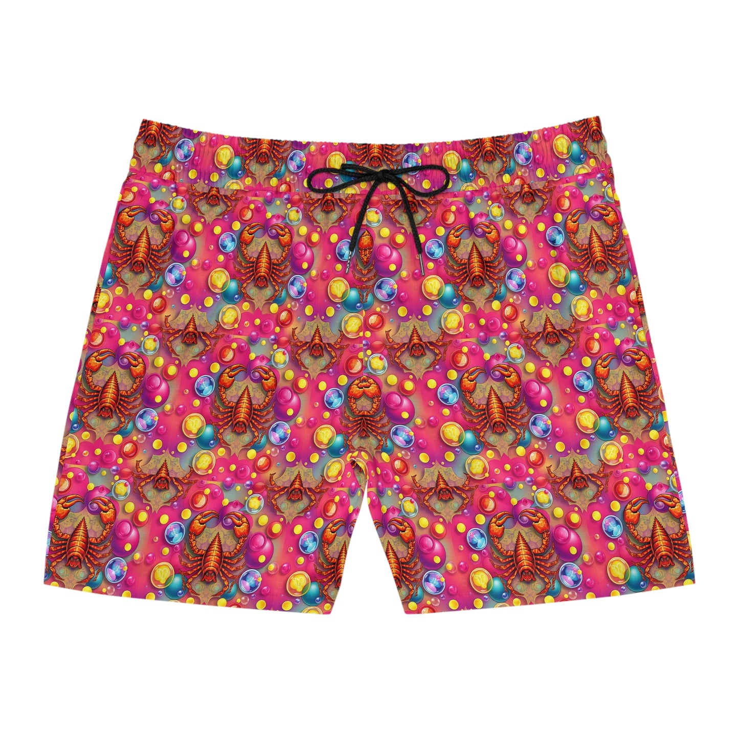 Men's Mid-Length Swim Shorts, (AOP), Scorpio, Zodiac v3, Bubble Pattern