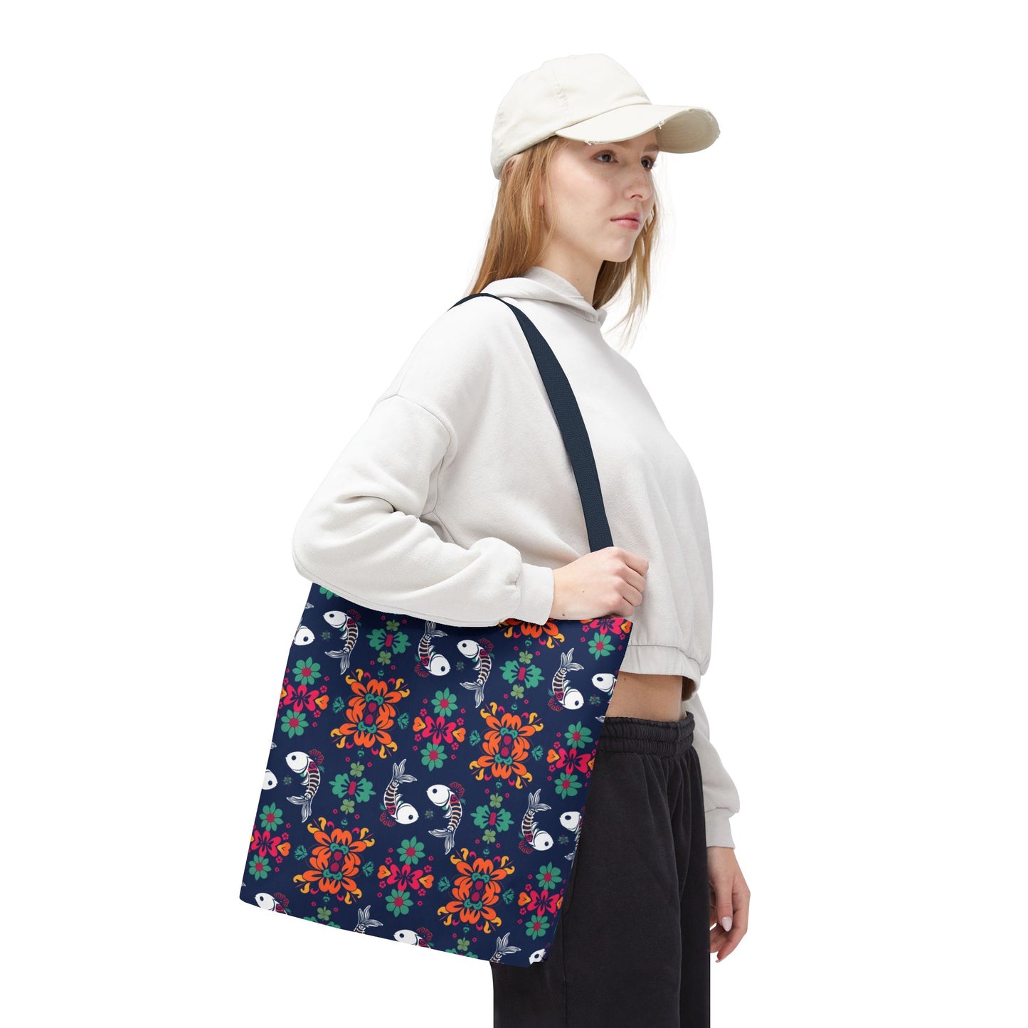 Tote Bag (AOP), Pisces, Zodiac, Flower Pattern