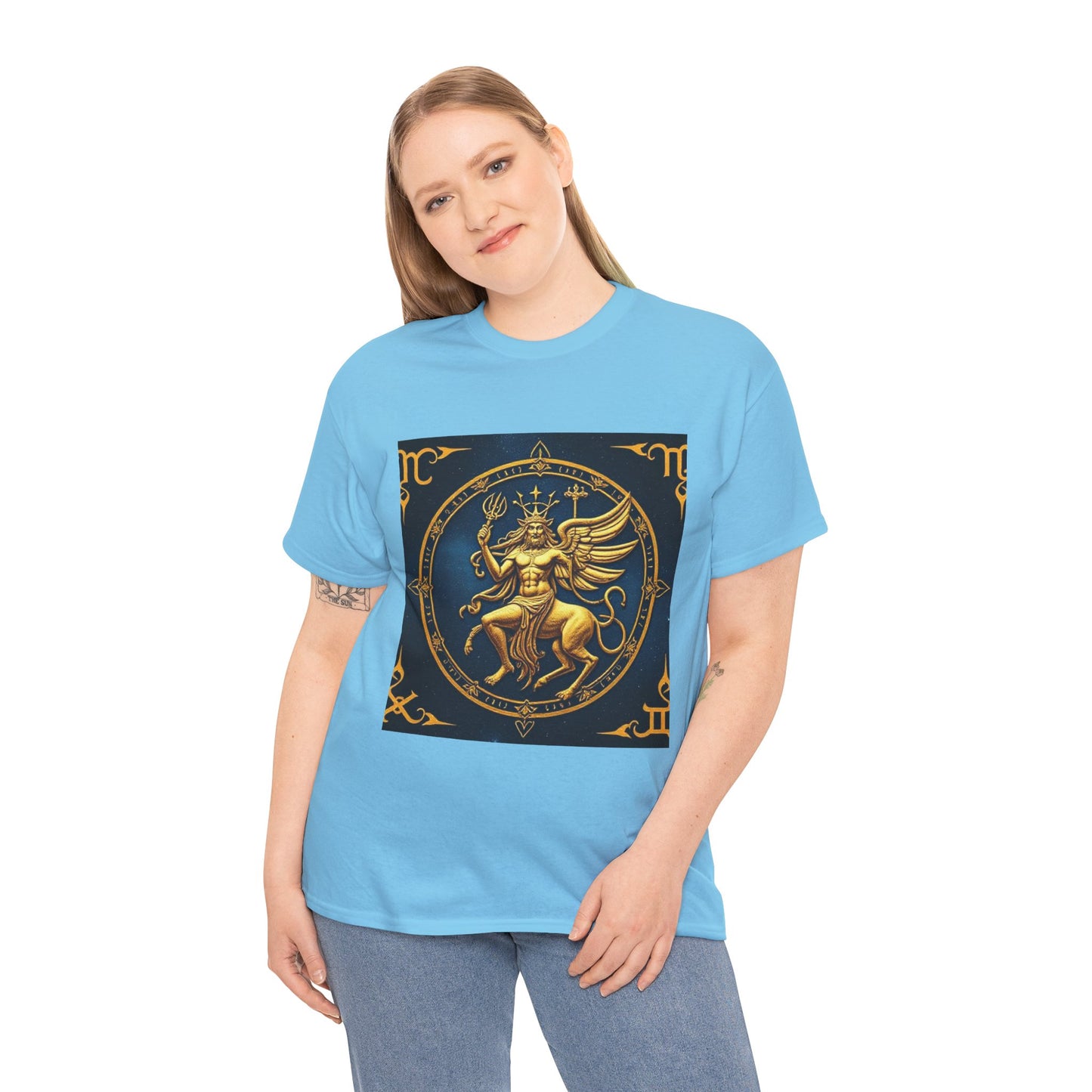 Unisex Heavy Cotton T-Shirt, Gold Angel, Symbol, Virgo Zodiac Design