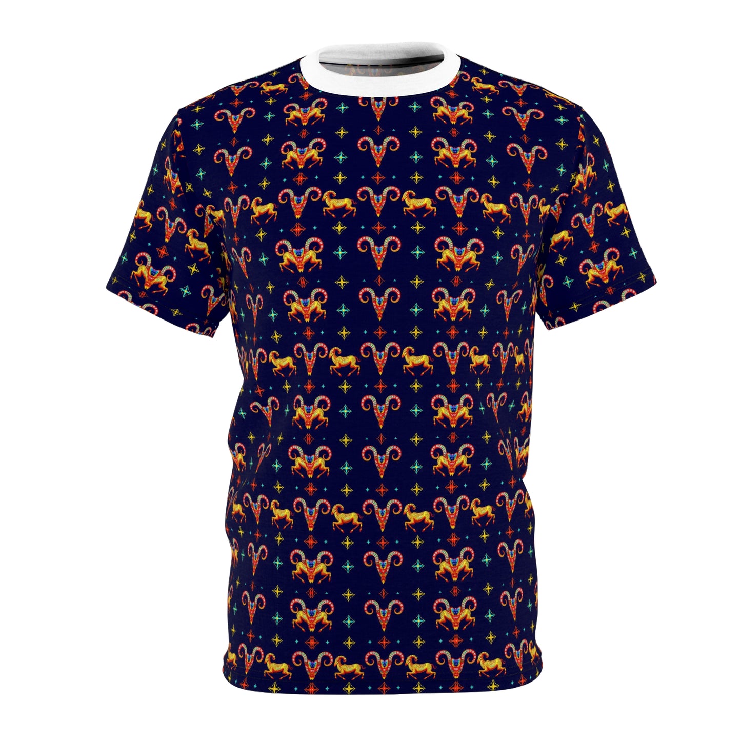 Unisex Cut & Sew T-Shirt, (AOP), Aries, Zodiac v3, Jewels Pattern