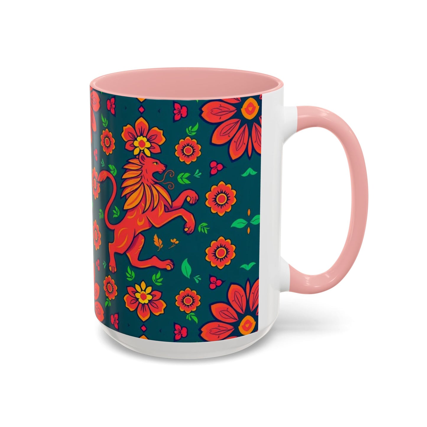Accent Coffee Mug, Leo, Zodiac v1, Flower Pattern, (11, 15oz)