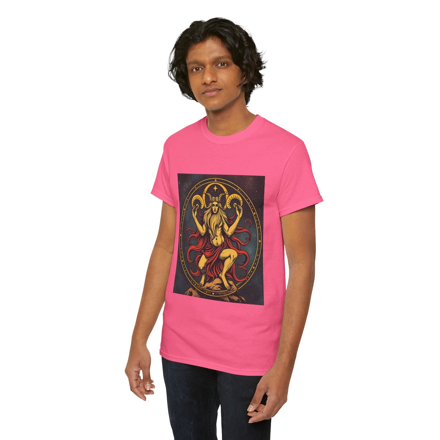 Unisex Heavy Cotton T-Shirt, Aries God 3v, Zodiac Design