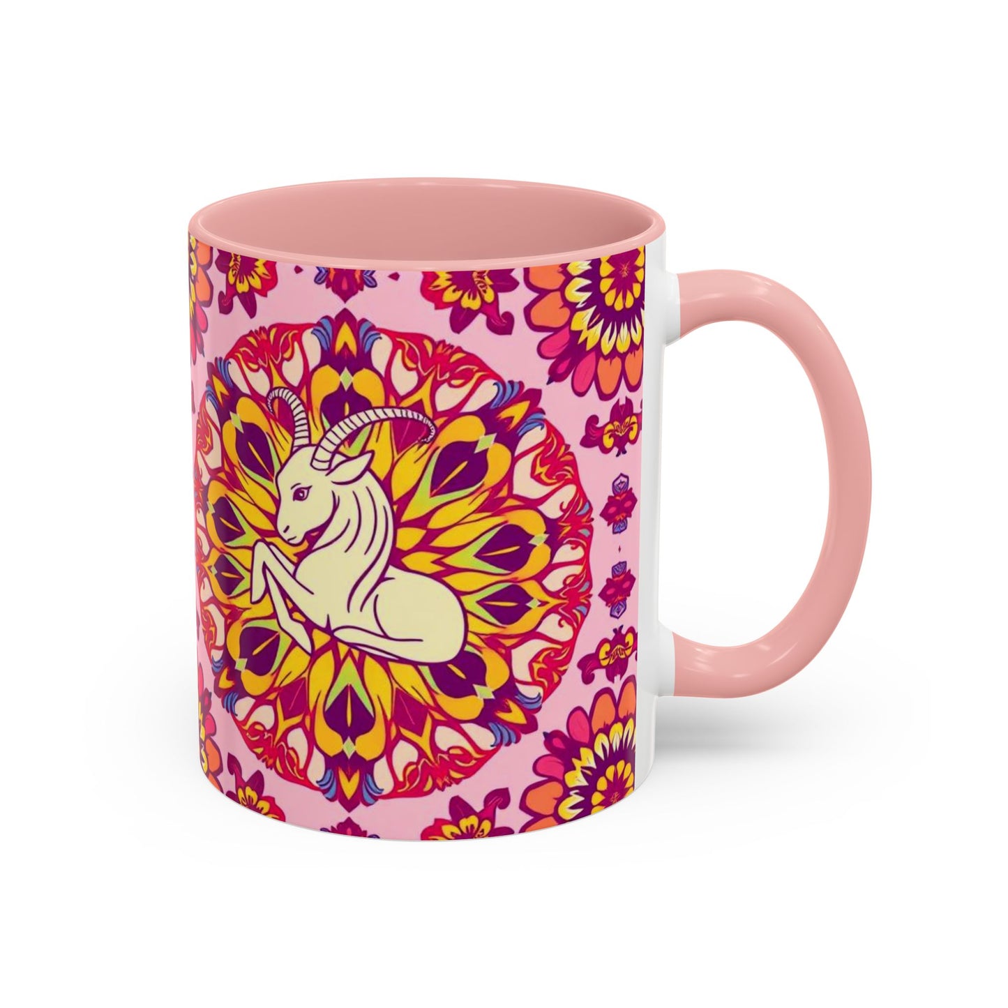 Accent Coffee Mug, Capricorn, Zodiac v3, Flower Pattern, (11, 15oz)
