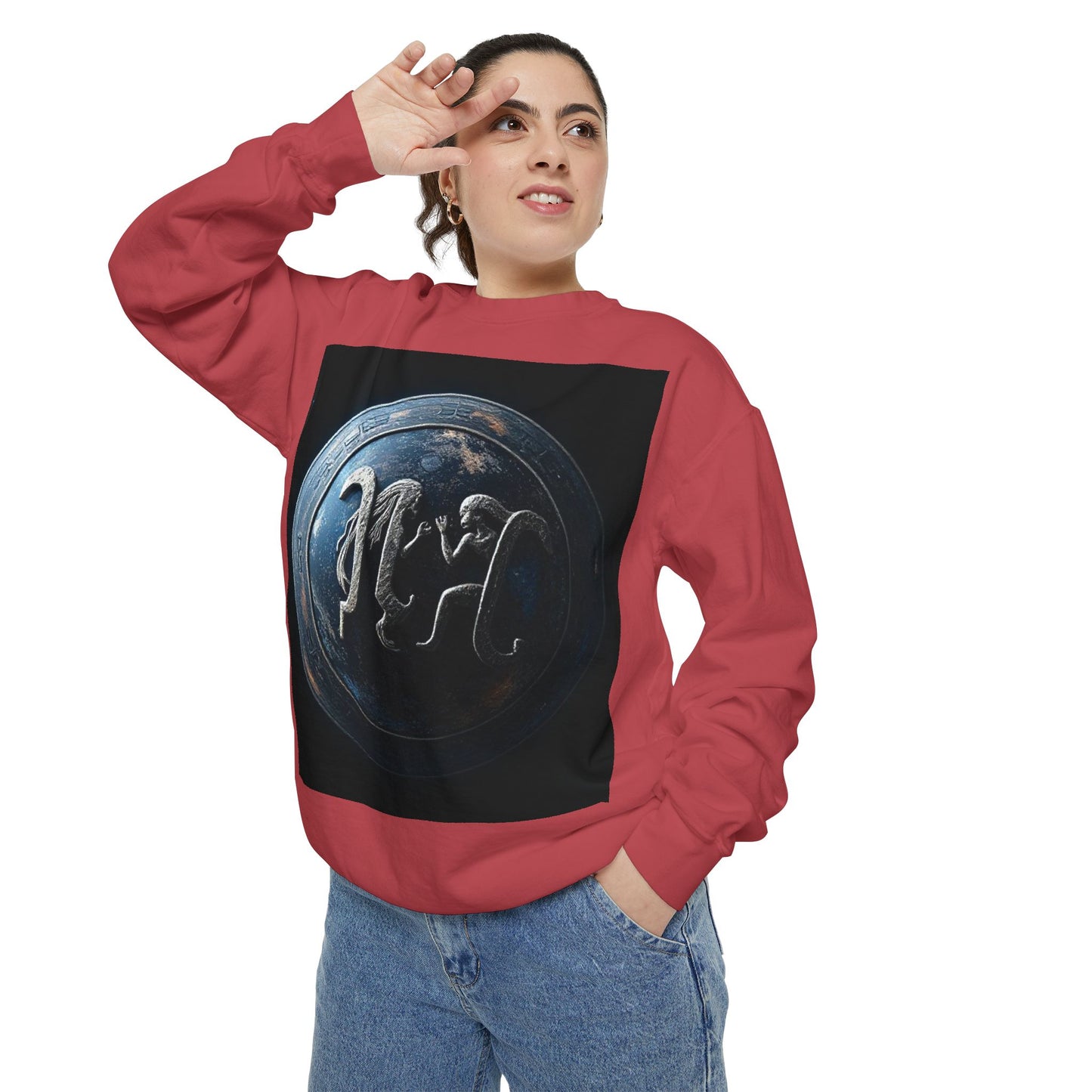 Garment-Dyed Sweatshirt, Unisex, Space Symbol Design, Gemini