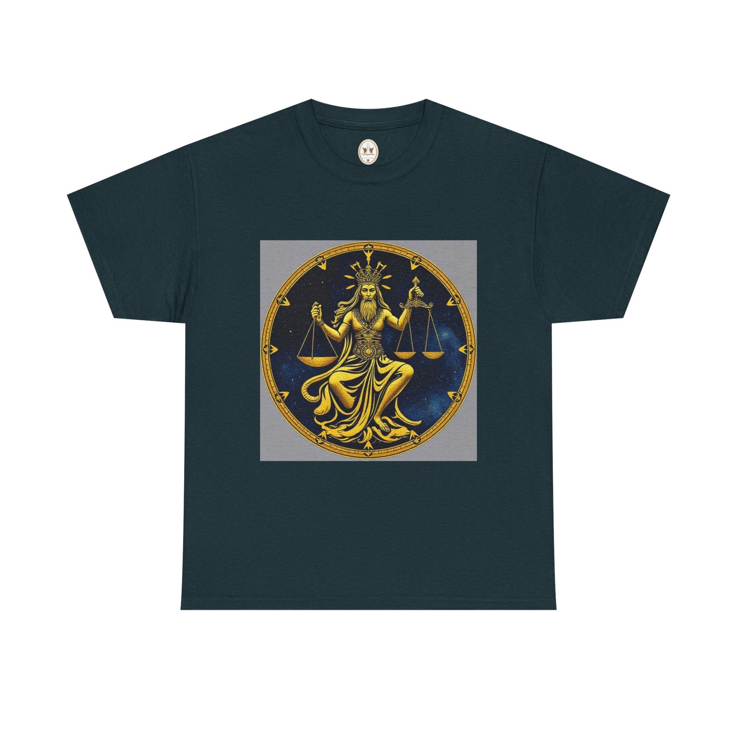 Unisex Heavy Cotton T-Shirt, Gold Libra God, Zodiac Design