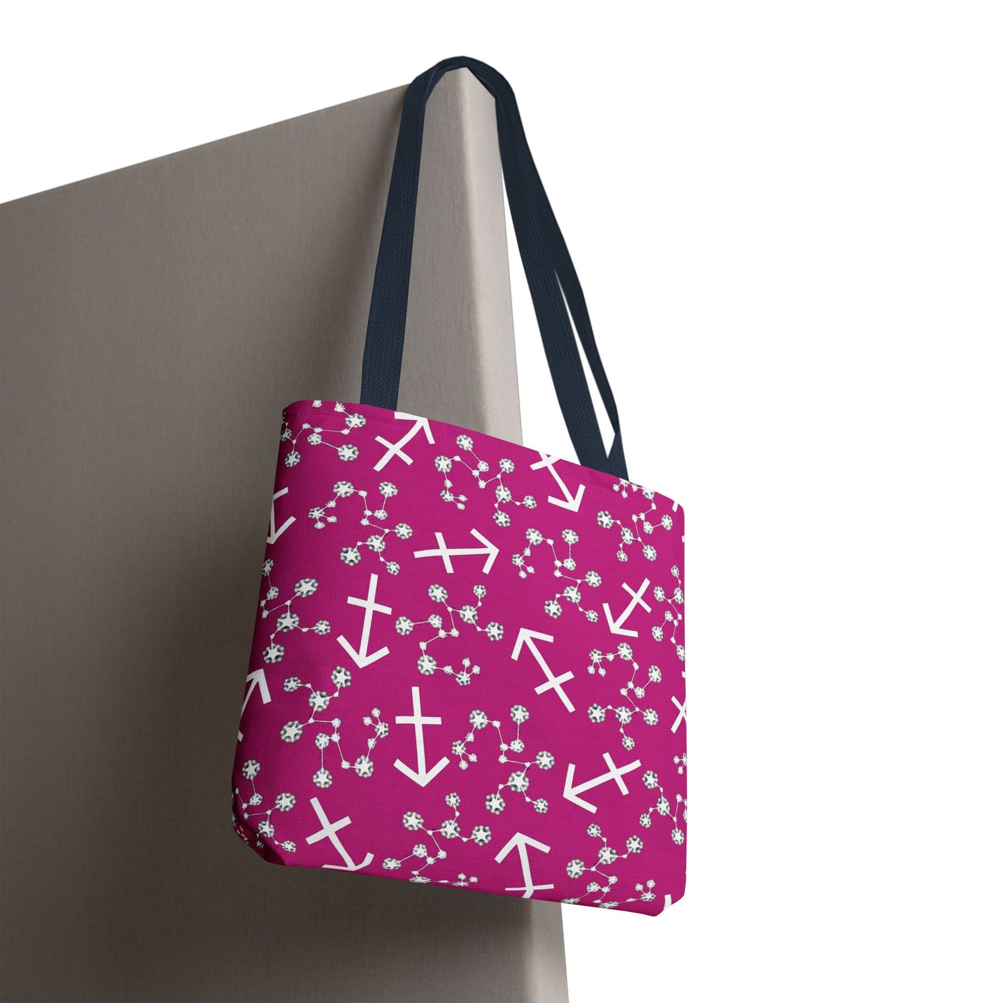 Tote Bag, Sagittarius Zodiac Sign, AOP, (Pink, White Print)