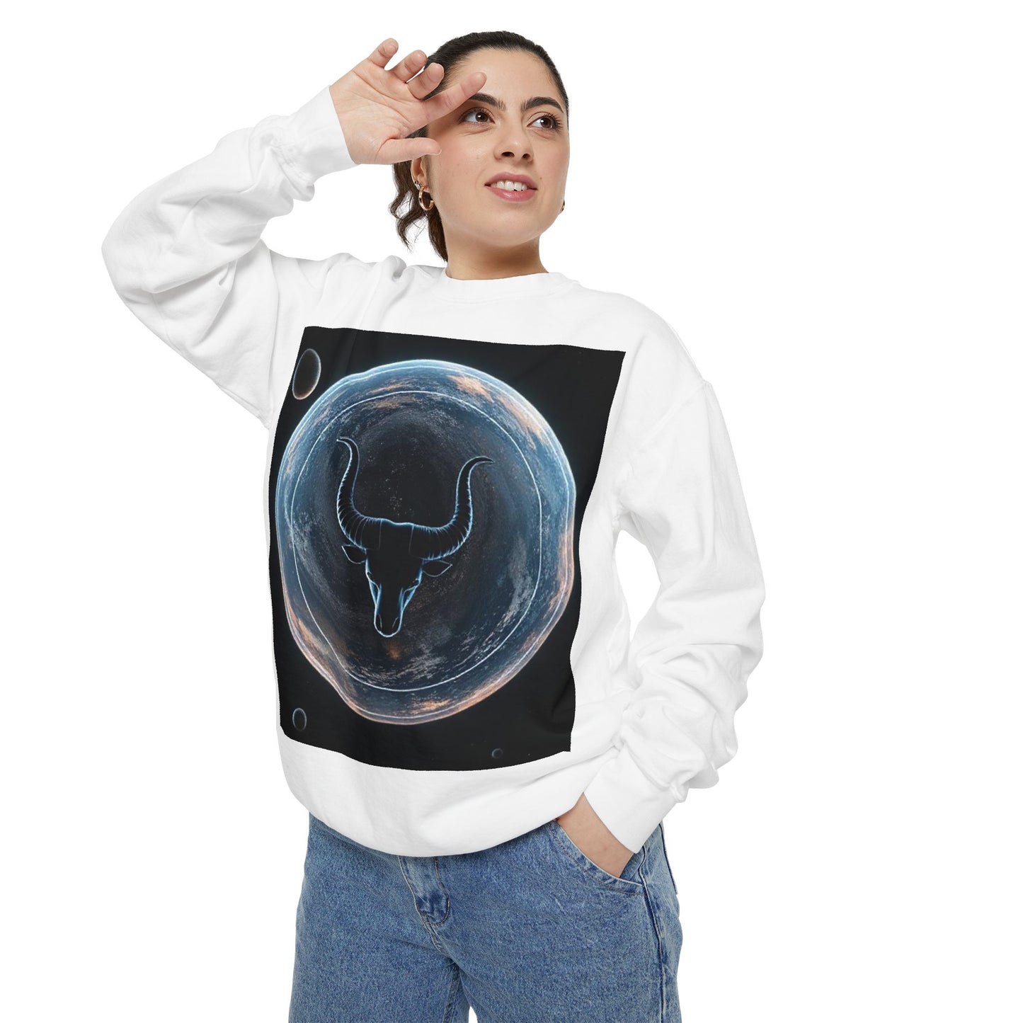 Garment-Dyed Sweatshirt, Unisex, Space Animal Design, Taurus