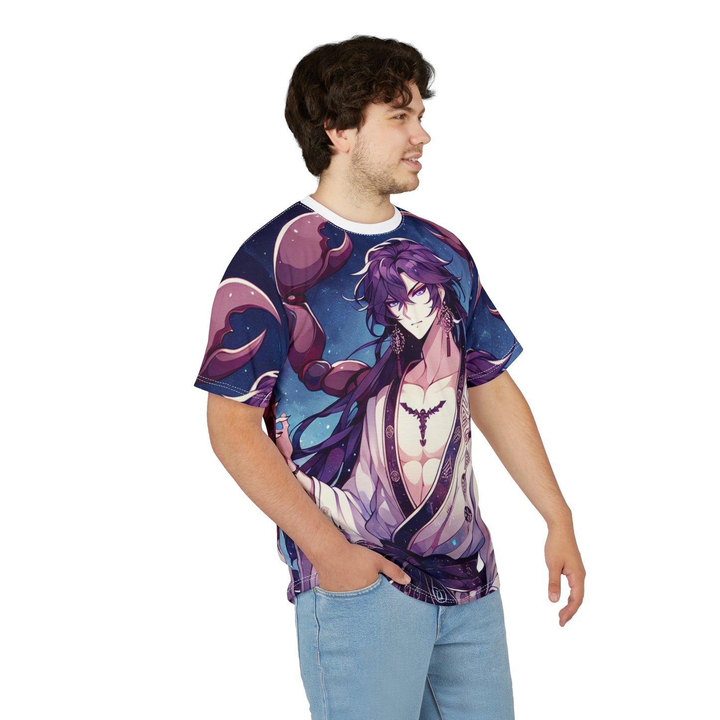 Unisex Cut & Sew T-Shirt (AOP), Anime Character, Scorpio Zodiac Design, Regular fit, 100% Polyester