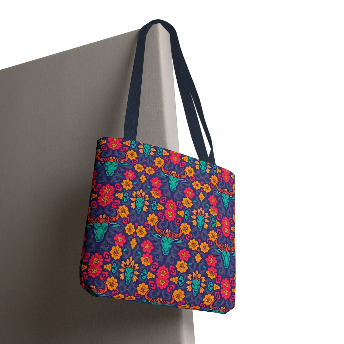 Tote Bag, (AOP), Taurus, Zodiac v1, Flower Pattern