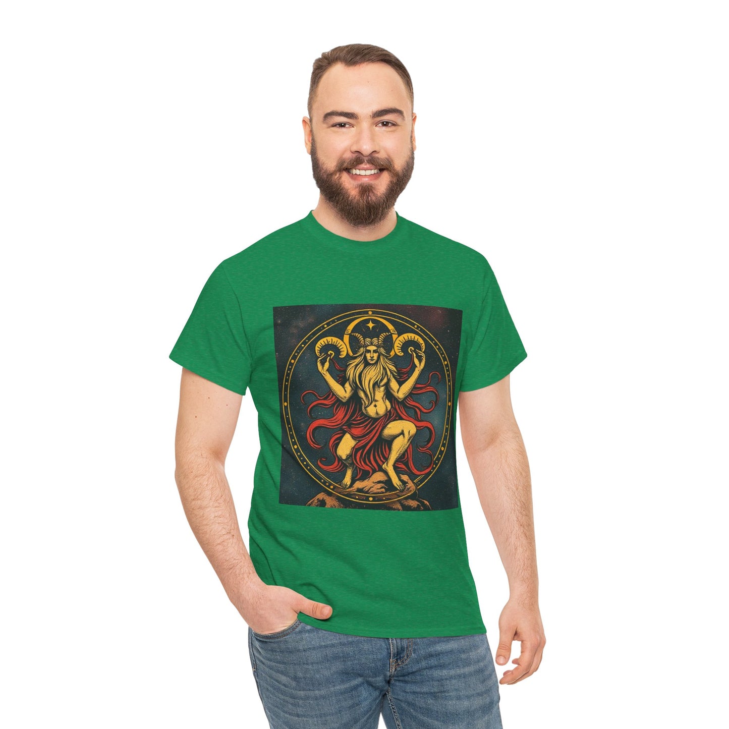 Unisex Heavy Cotton T-Shirt, Aries God 2v, Zodiac Design