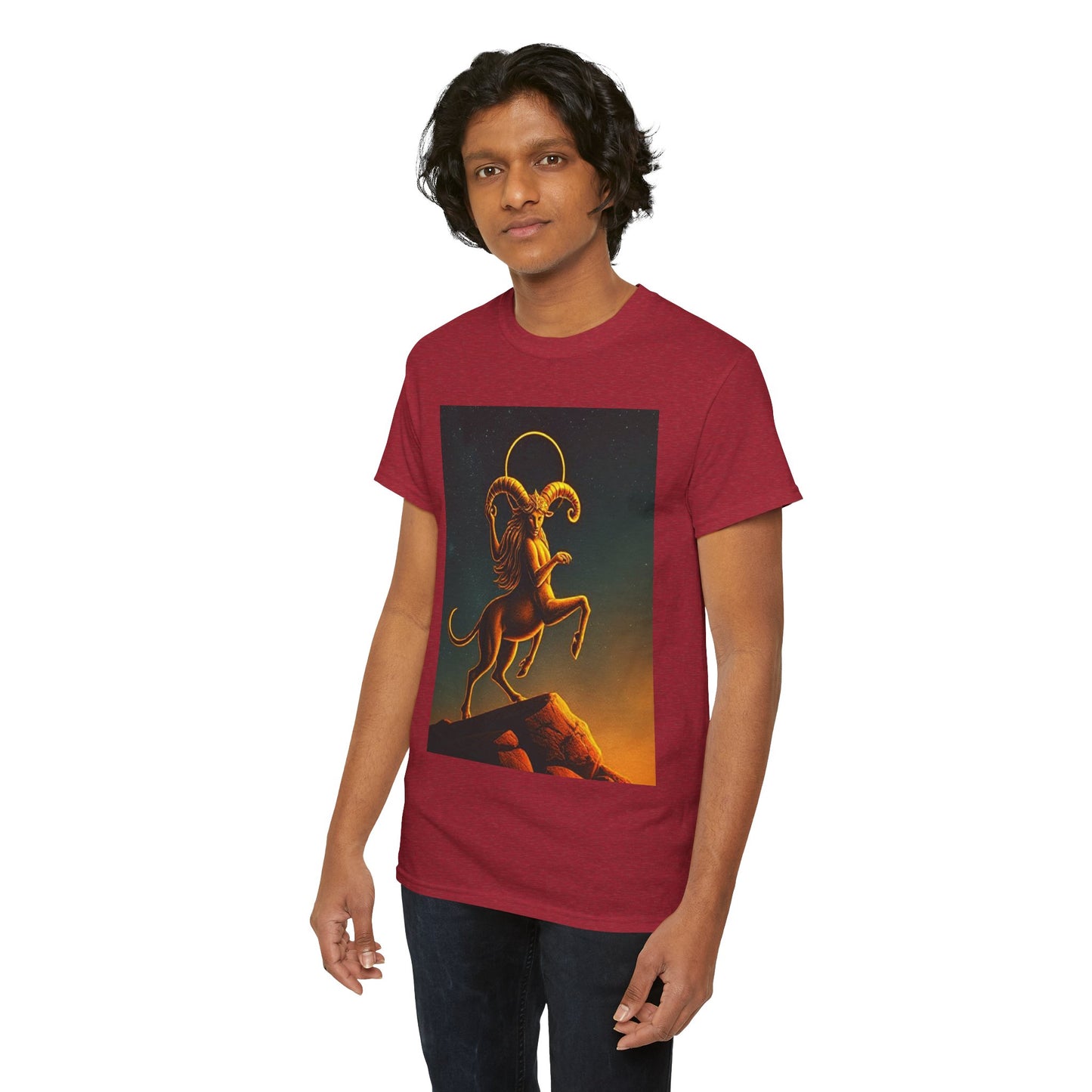 Unisex Heavy Cotton T-Shirt, Mountain Top 1v, Aries Zodiac Design