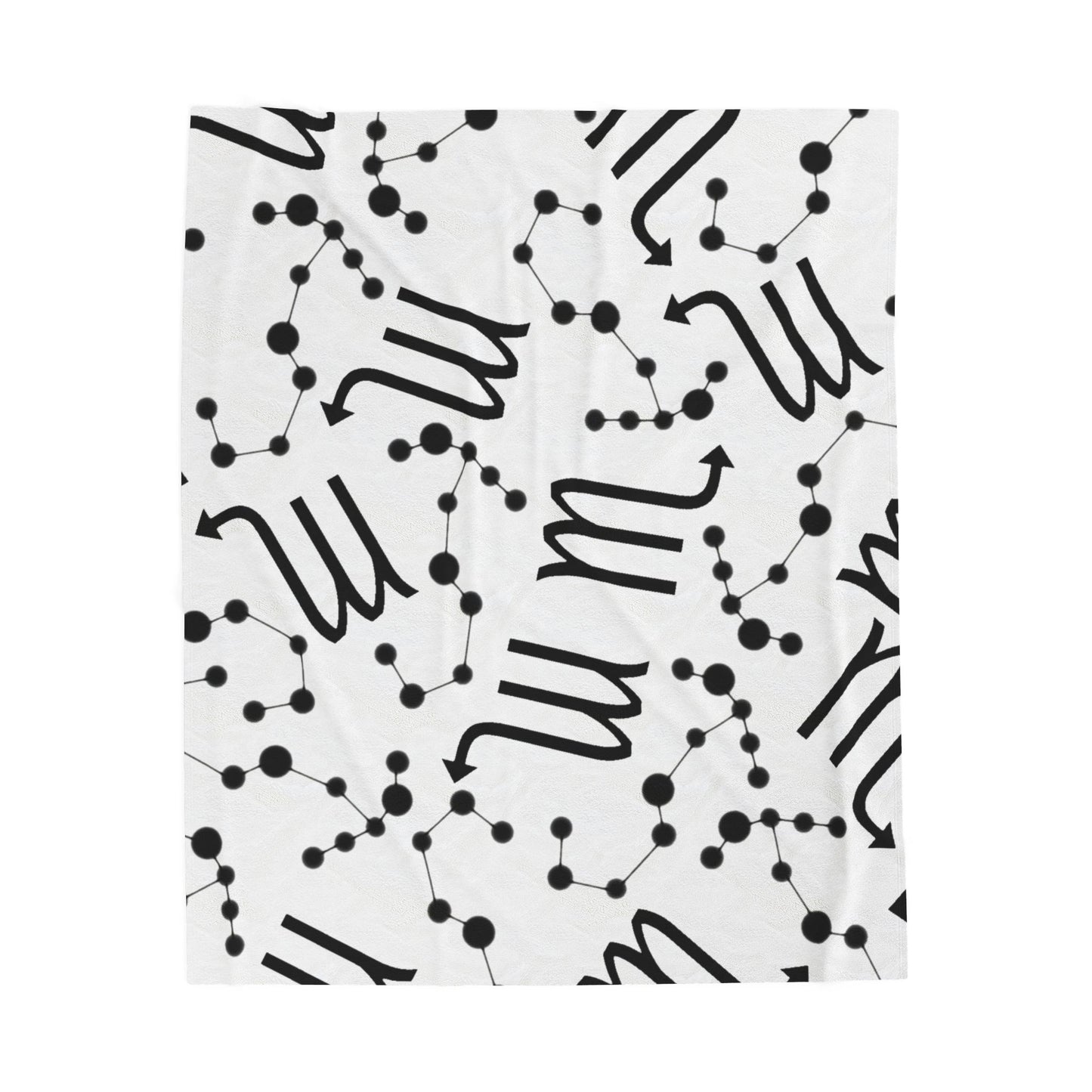 Velveteen Plush Blanket, Scorpio Zodiac Sign, Constellation & Symbol, White, 100% polyester