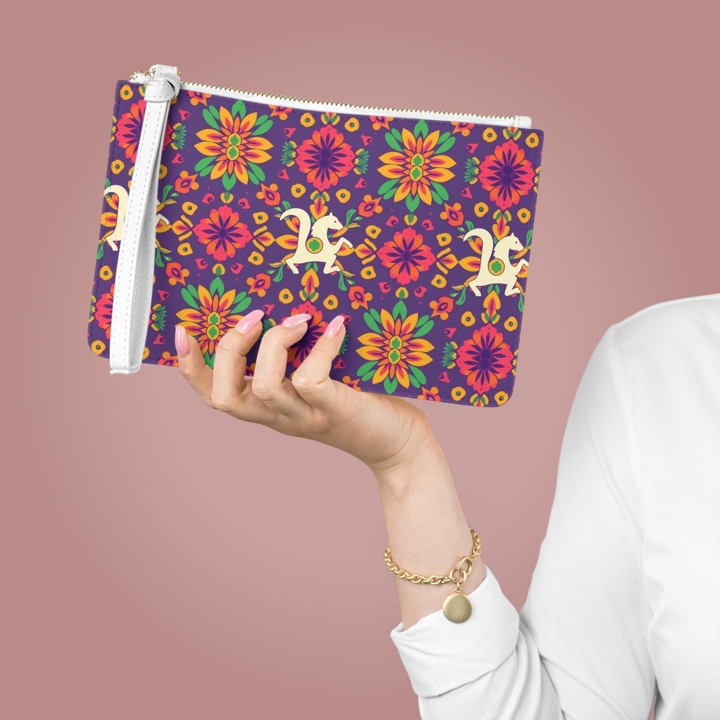 Clutch Bag, Aquarius, Zodiac v2, Flower Pattern