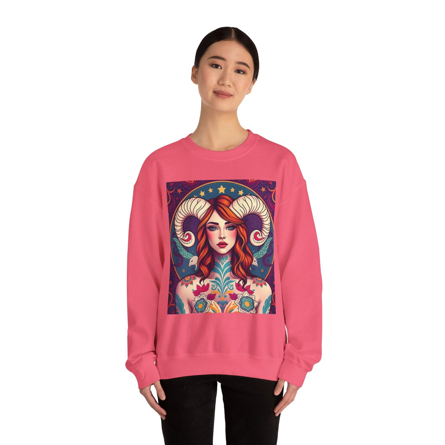 Unisex Heavy Blend™ Crewneck Sweatshirt, Aries, Zodiac v1, Sexy Pattern