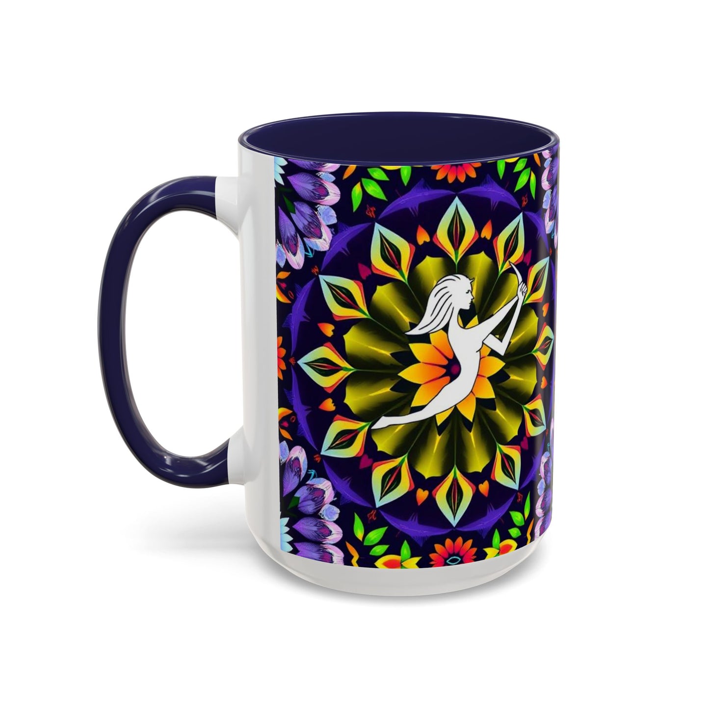 Accent Coffee Mug, Sagittarius, Zodiac v1. Flower Pattern, (11, 15oz)